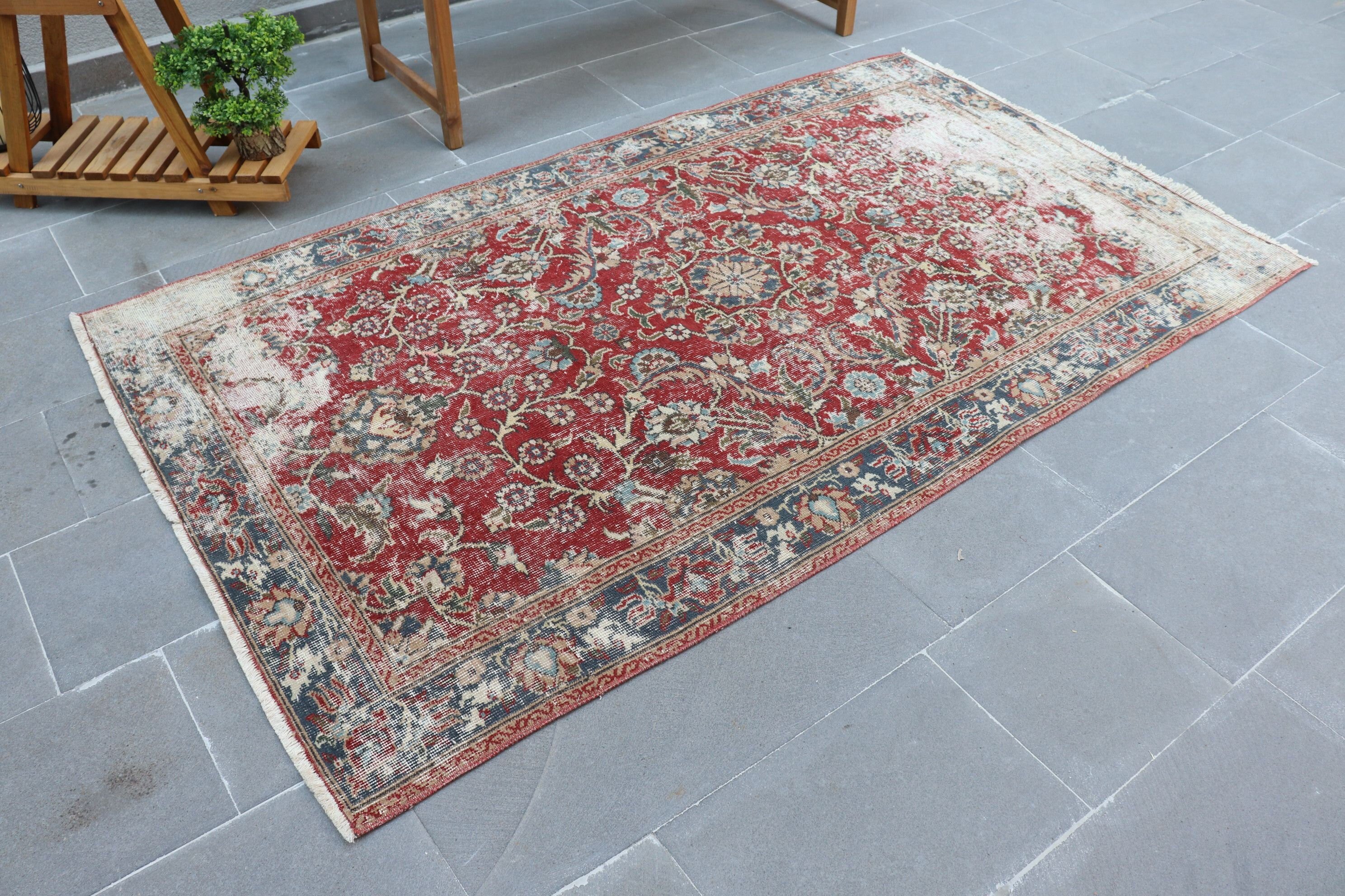 Nursery Rug, 4.1x7 ft Area Rugs, Rugs for Nursery, Oriental Rug, Turkish Rugs, Bedroom Rugs, Red Home Decor Rug, Oushak Rug, Vintage Rug
