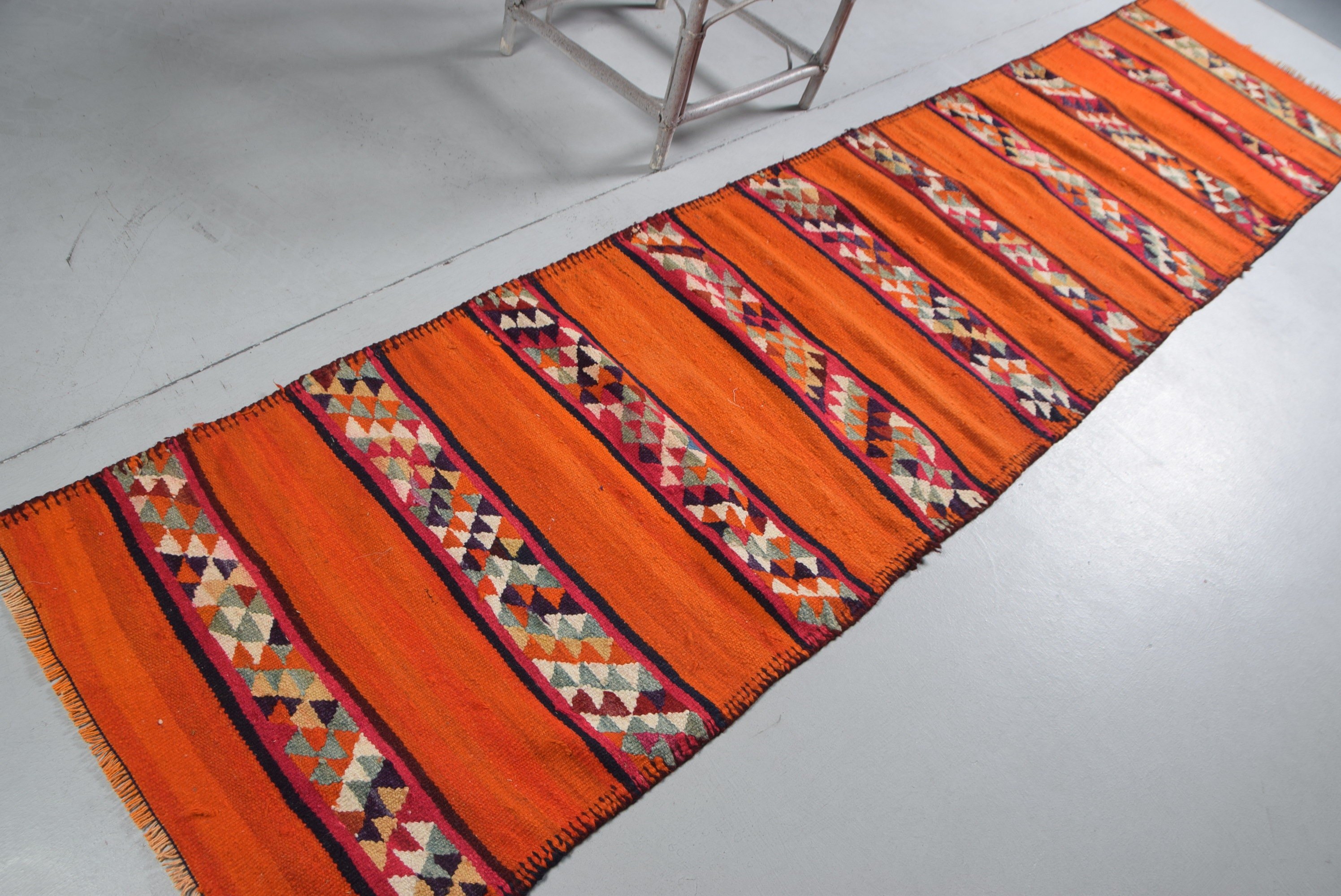 Stair Rugs, Cool Rug, Rugs for Corridor, Turkish Rug, 2.7x11.4 ft Runner Rug, Vintage Rug, Kitchen Rug, Orange Wool Rugs, Oriental Rug