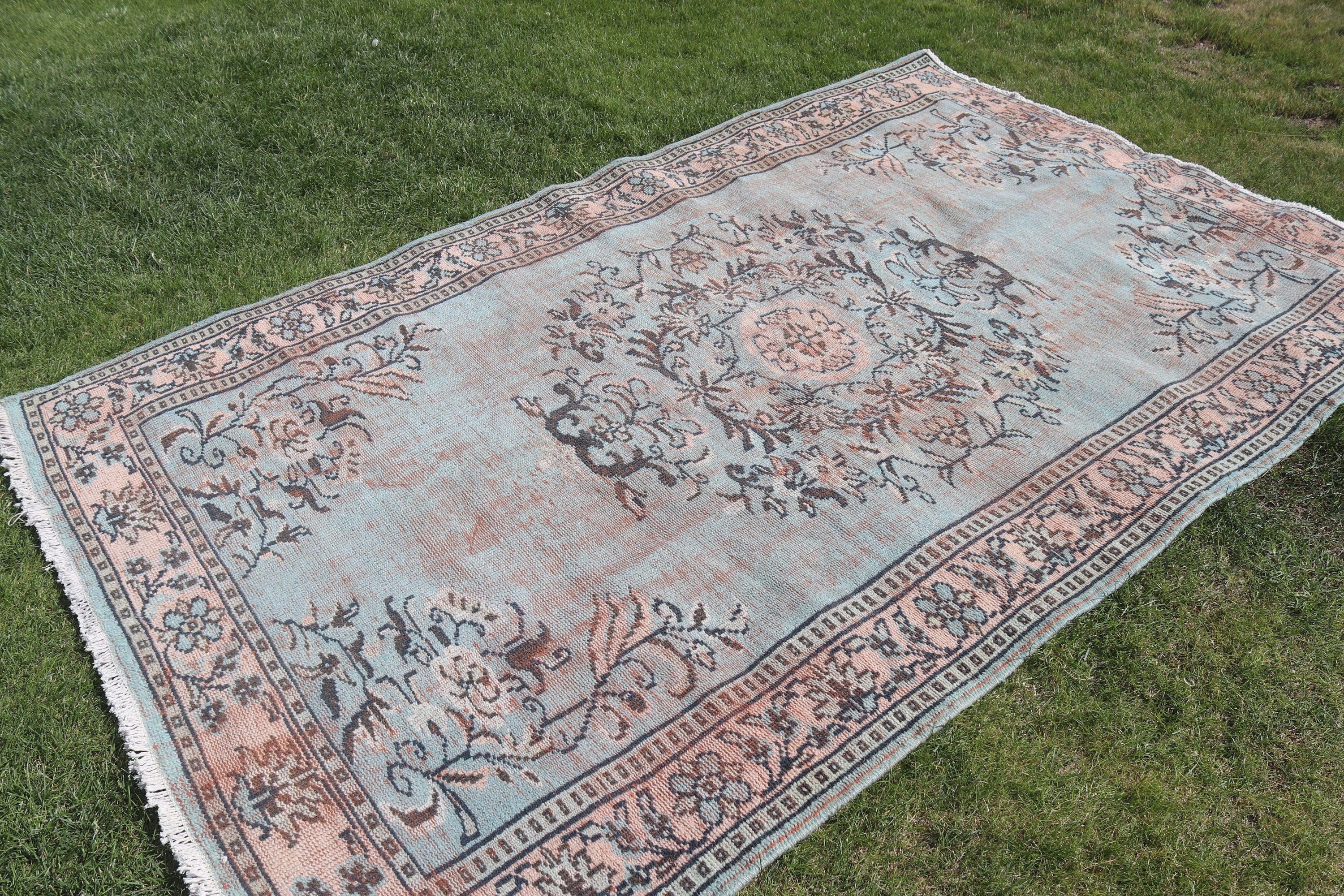 5.3x8.6 ft Büyük Halı, Oturma Odası Halısı, Türk Halıları, Oushak Halıları, Büyük Boho Halısı, Turuncu Oryantal Halı, Düz Dokuma Halıları, Vintage Halı