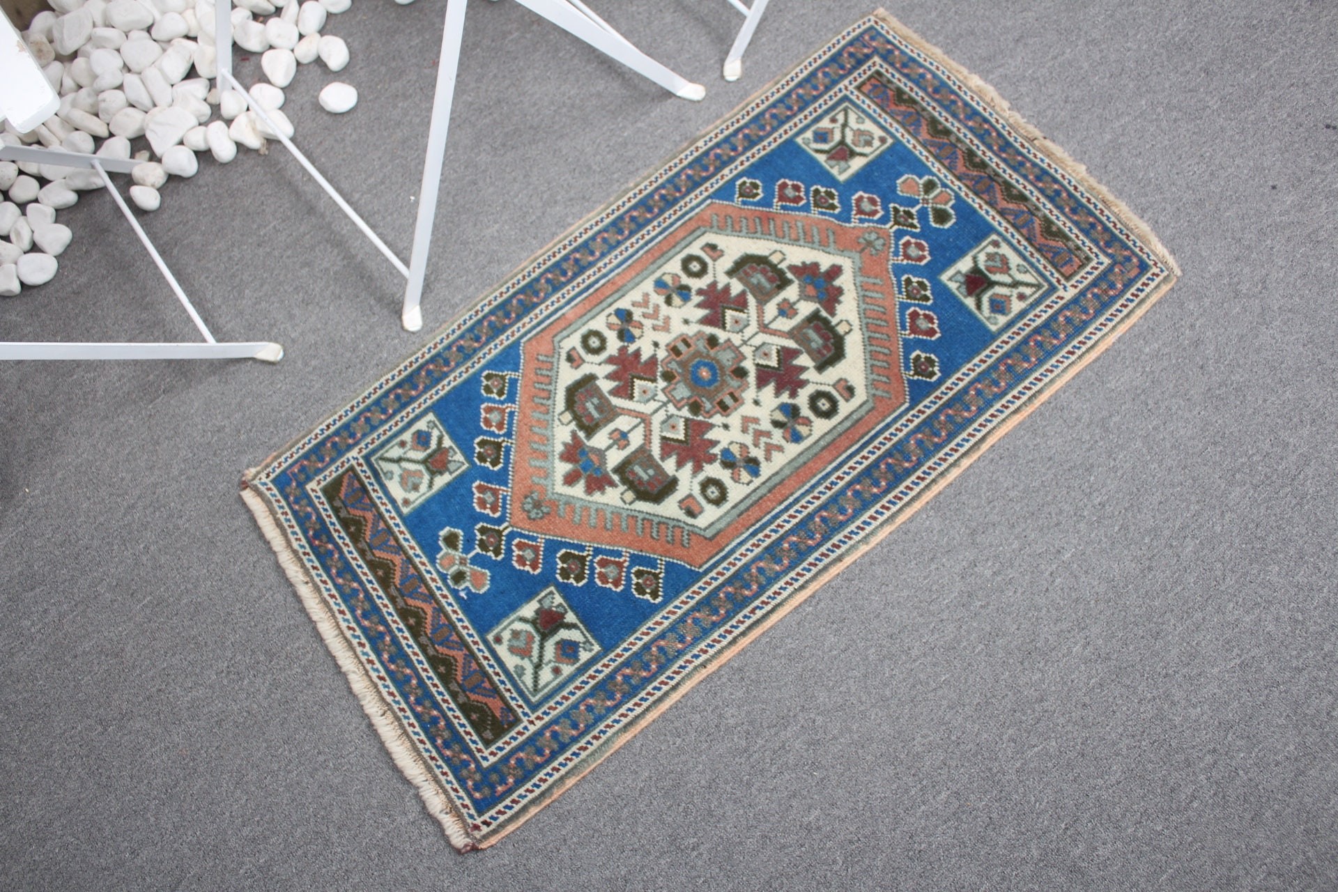 Cute Rug, Vintage Rug, Wall Hanging Rug, Bathroom Rug, Turkish Rug, Blue Floor Rug, 1.7x3 ft Small Rug, Art Rugs, Wool Rug