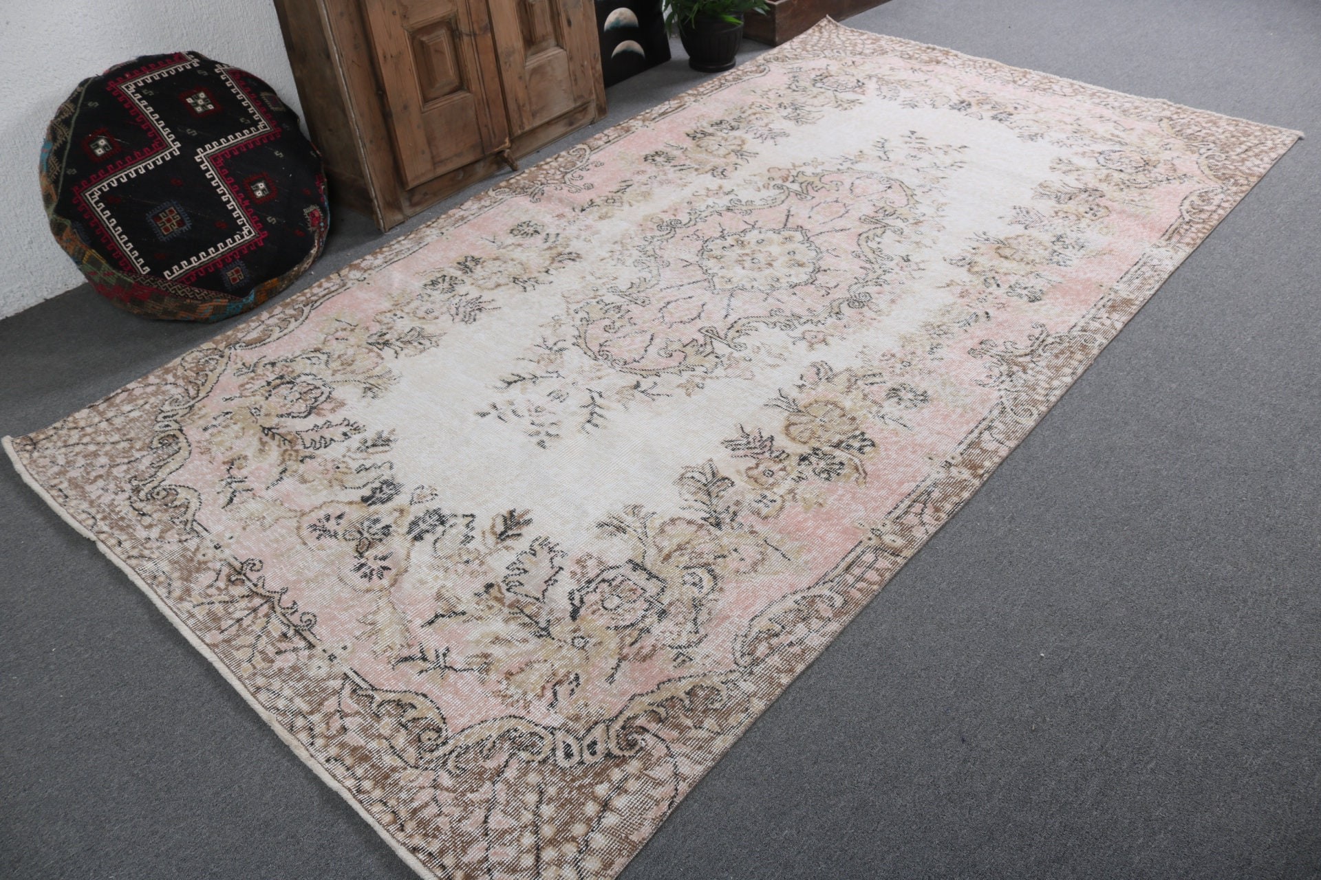 El Dokuma Halılar, Oturma Odası Halısı, 5.3x9.6 ft Büyük Halılar, Büyük Vintage Halılar, Fas Halıları, Bej Geometrik Halı, Türk Halısı, Vintage Halı