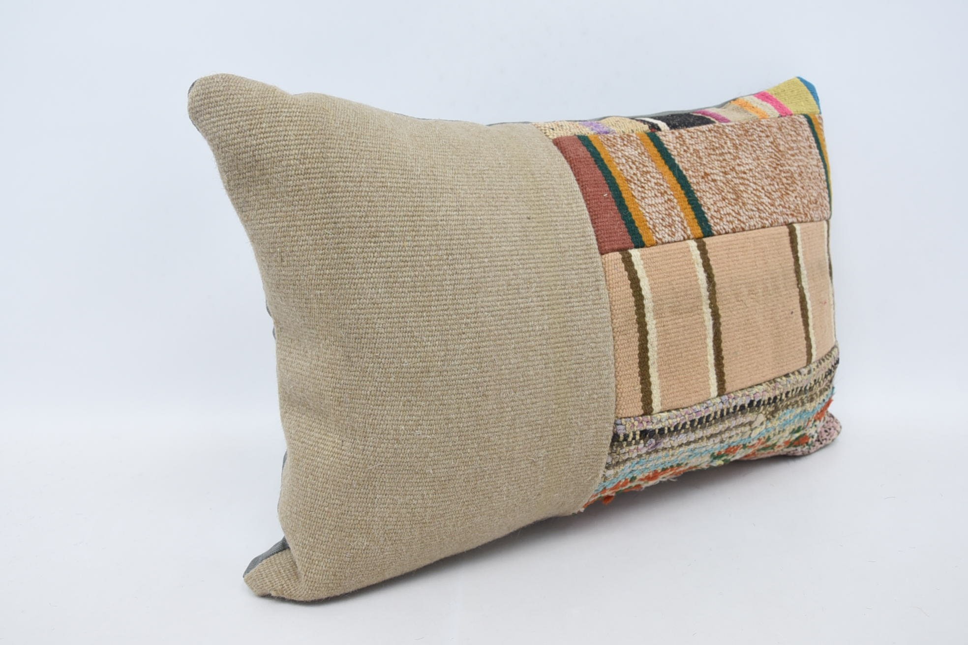 Throw Kilim Pillow, Kilim Cushion Sham, 16"x24" Brown Cushion, Vintage Kilim Pillow, One Of A Kind Pillow Sham