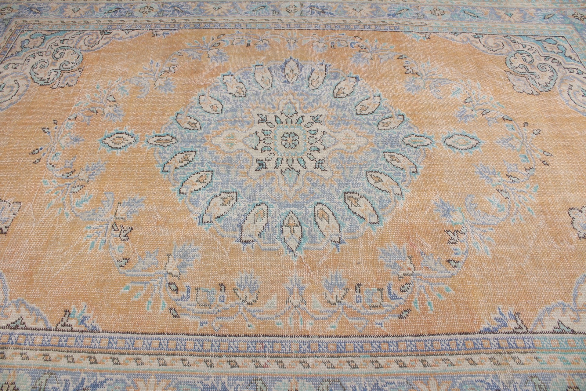 Vintage Halılar, Tasarımcı Halısı, Salon Halısı, Antika Halı, Oushak Halısı, Turuncu Oushak Halısı, Yemek Odası Halısı, 7.3x10.5 ft Büyük Boy Halı, Türk Halısı