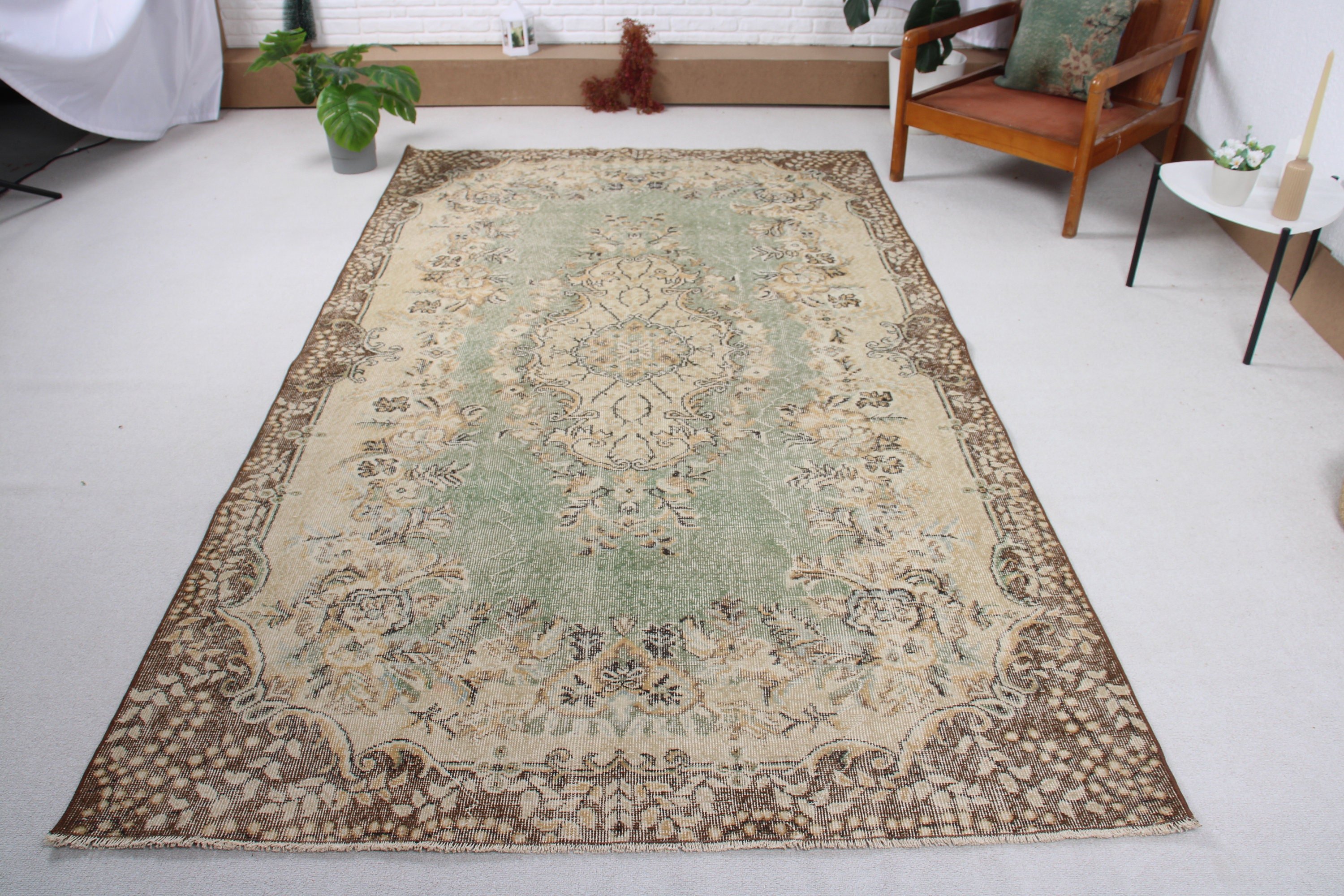 5,4x9,2 ft Büyük Halılar, Yeşil İfade Halıları, Modern Halılar, Büyük Boho Halısı, Aztek Halısı, Havalı Halı, Türk Halısı, Vintage Halı, Büyük Oushak Halıları