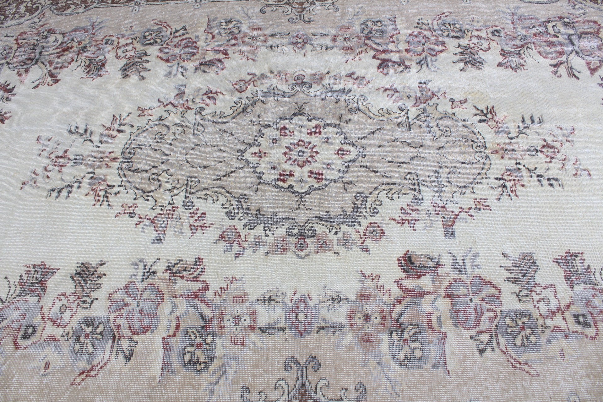 6.2x10.3 ft Büyük Halılar, Antika Halı, Bej Yün Halı, Vintage Halı, Oushak Halıları, Türk Halıları, Salon Halısı, Yemek Odası Halıları, Yer Halısı