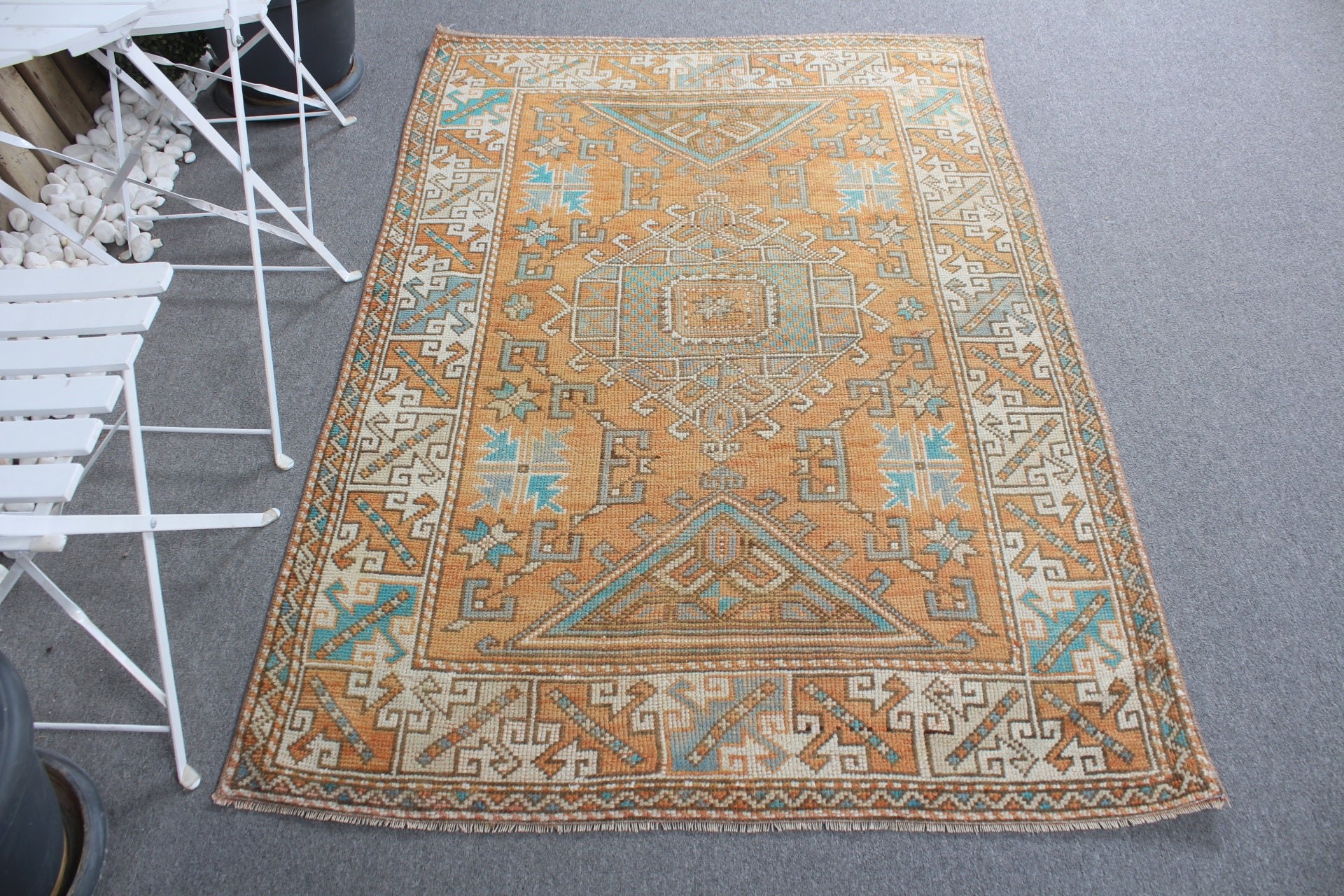 Entry Rug, Vintage Rug, Turkish Rug, 4x6 ft Accent Rug, Rugs for Entry, Cool Rug, Home Decor Rug, Bedroom Rug, Orange Moroccan Rugs