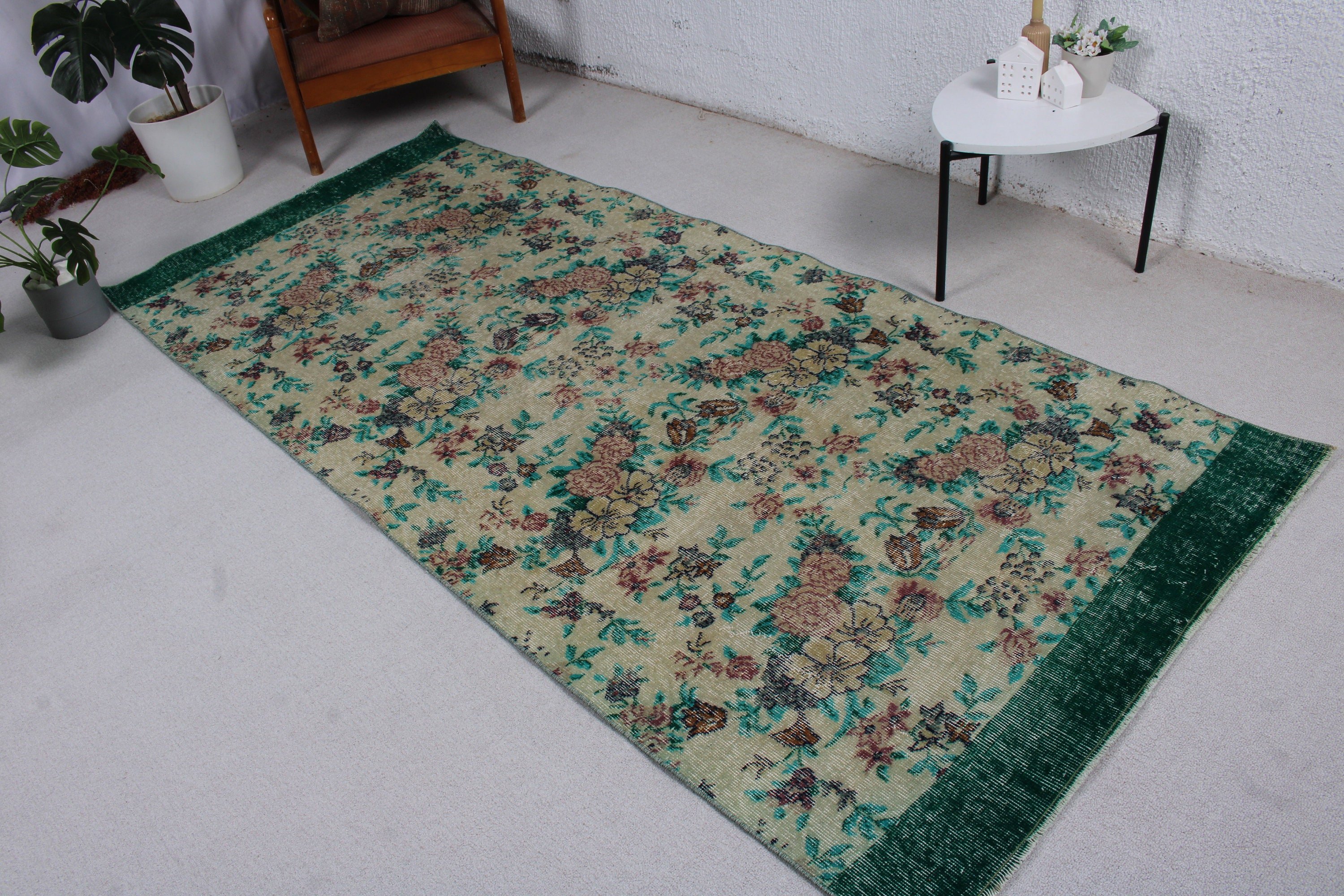 Green Geometric Rug, Bedroom Rug, 3.8x8.5 ft Area Rug, Geometric Rugs, Boho Rugs, Ethnic Rugs, Vintage Area Rugs, Turkish Rugs, Vintage Rug