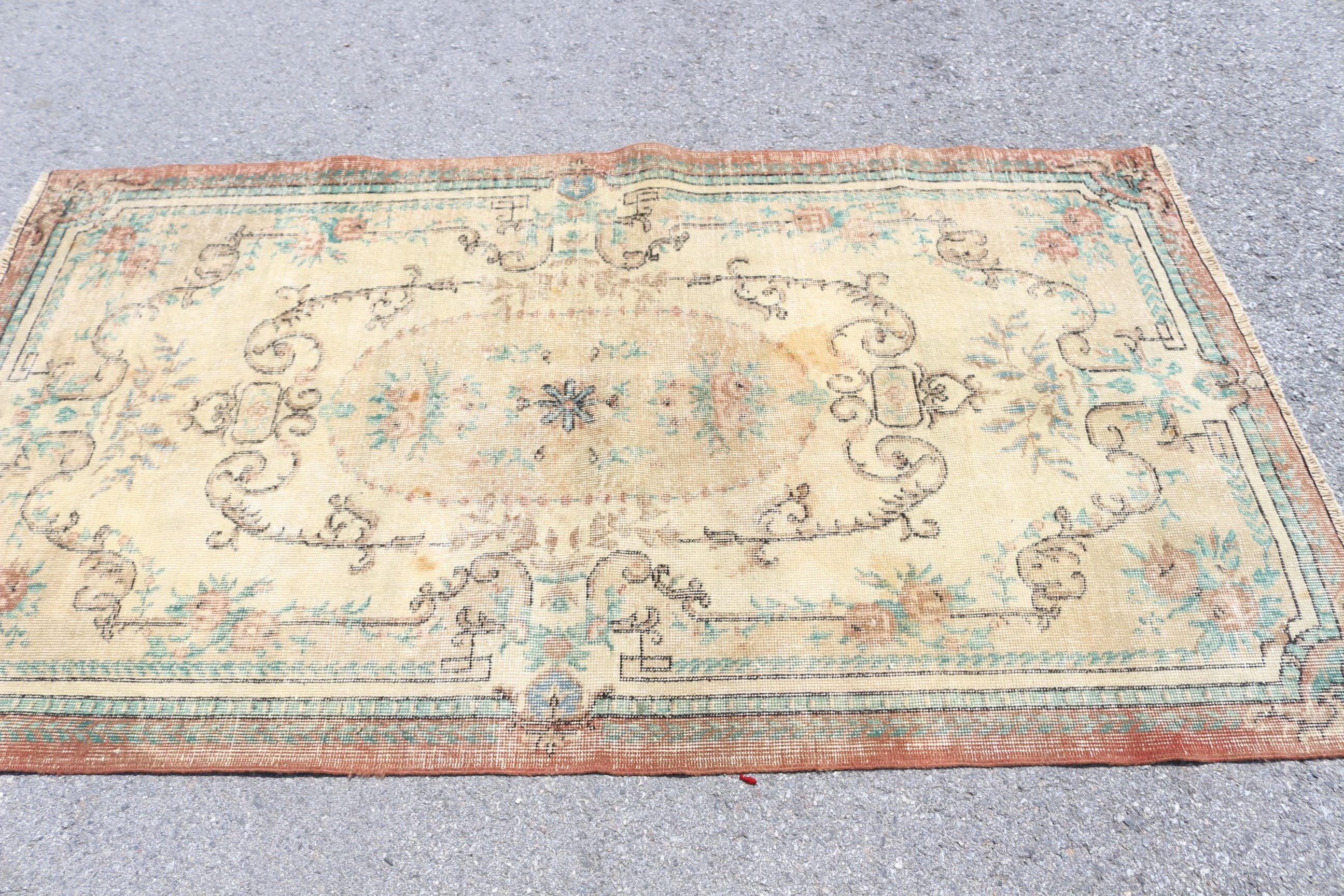 Vintage Rug, Turkish Rug, 3.9x6.9 ft Area Rug, Cool Rug, Rugs for Floor, Oushak Rug, Bedroom Rugs, Living Room Rug, Beige Wool Rug, Old Rug