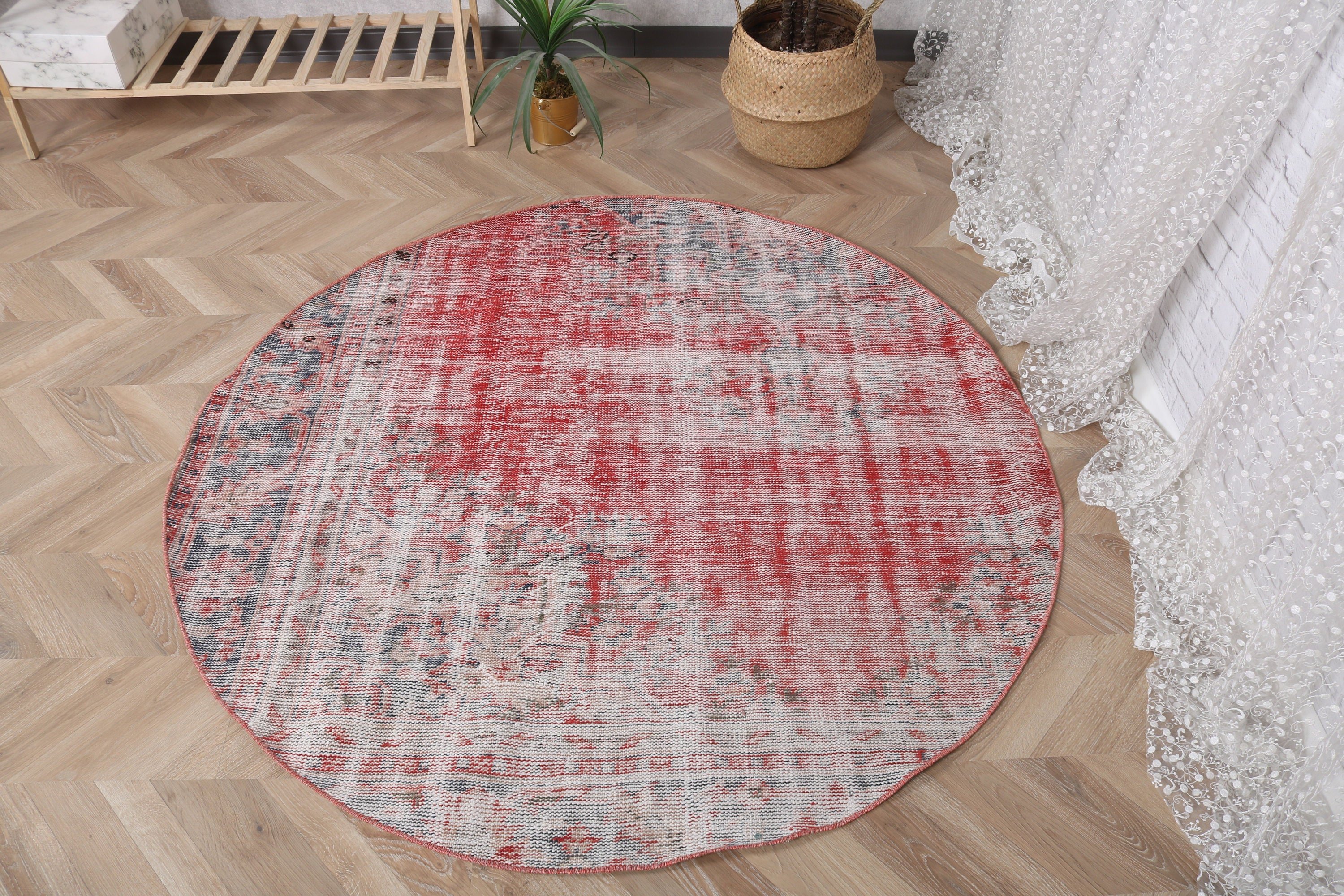 Türk Halısı, Kırmızı Fas Halıları, Yatak Odası Halıları, 4.7x4.7 ft Vurgulu Halılar, Vintage Vurgulu Halılar, Ev Dekorasyonu Halıları, Vintage Halı, Dekoratif Halılar