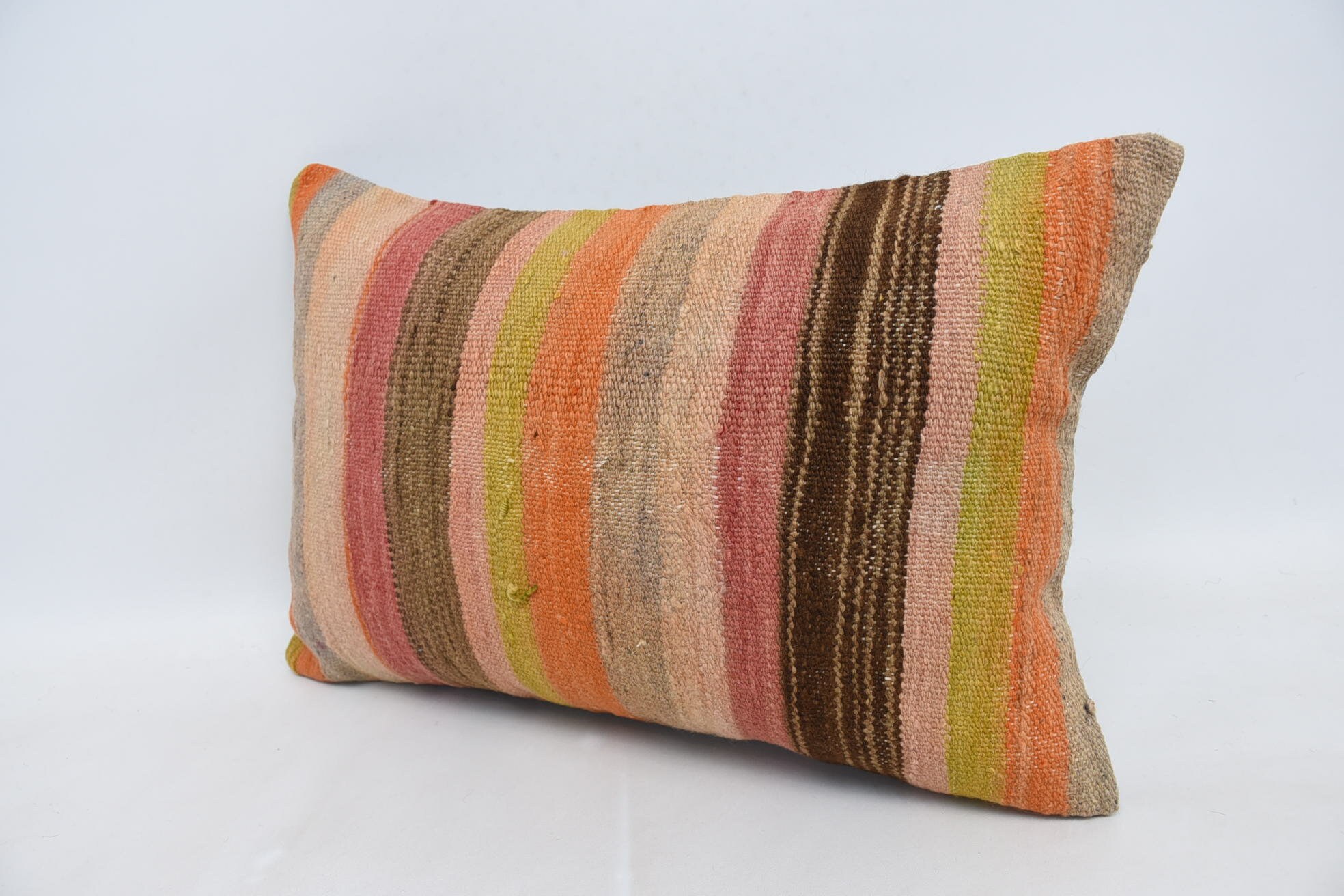 Ethnical Kilim Rug Pillow, Turkish Kilim Pillow, 16"x24" Orange Pillow Sham, Outdoor Bolster Pillow, Pillow for Couch