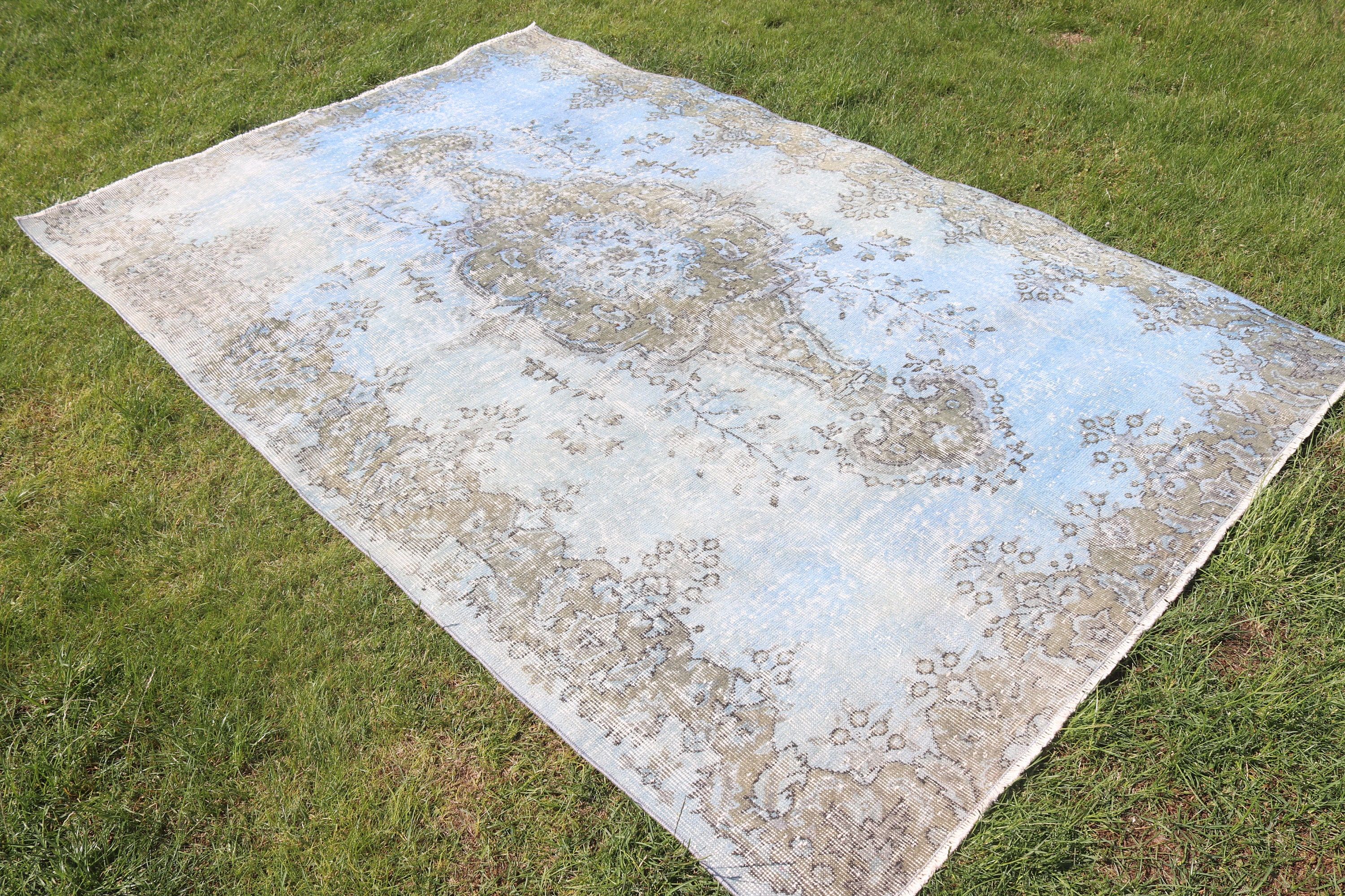 Floor Rug, Blue Antique Rug, Bedroom Rug, 5.3x8.2 ft Large Rugs, Large Vintage Rugs, Turkish Rugs, Vintage Rugs, Oushak Rug, Geometric Rugs