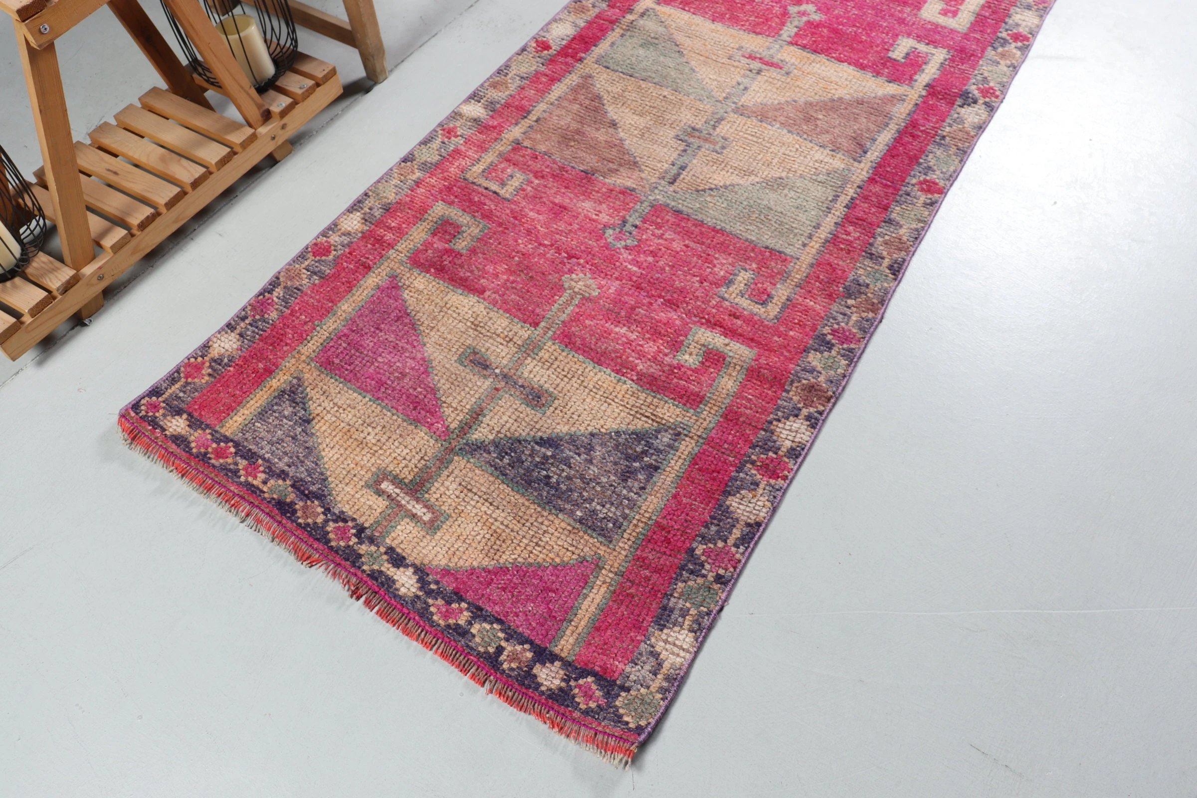 Pink Wool Rug, Oushak Rug, Stair Rugs, Rugs for Kitchen, 3x8.6 ft Runner Rugs, Vintage Rugs, Turkish Rug, Antique Rug, Corridor Rug