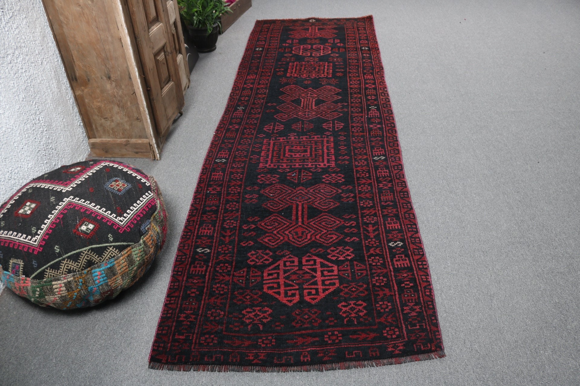 Anatolian Rugs, Hallway Rug, Vintage Rug, Turkish Rugs, Ethnic Rug, 3.1x10.4 ft Runner Rugs, Cool Rugs, Kitchen Rug, Black Wool Rug