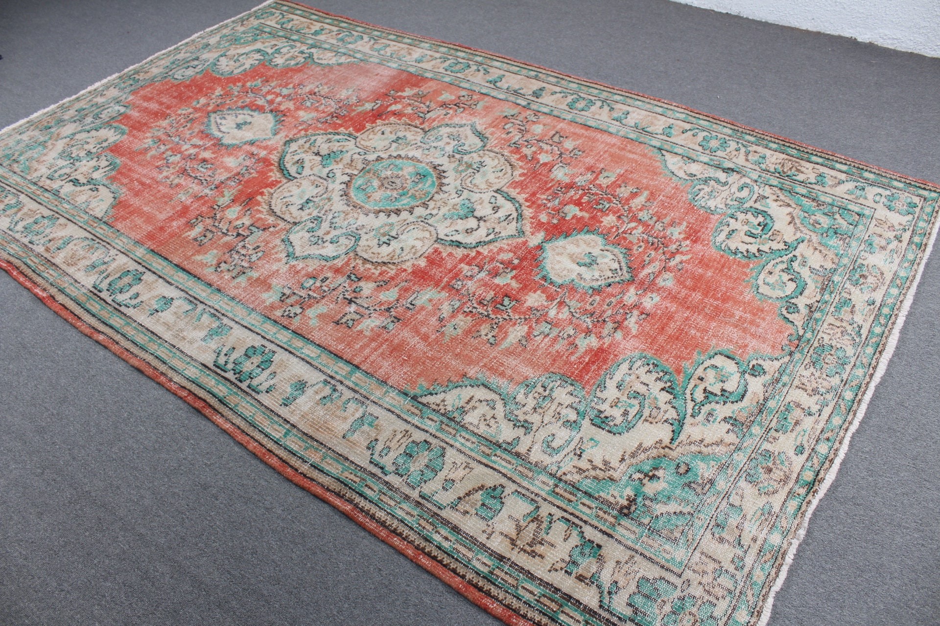 Turkish Rug, Dining Room Rug, Vintage Rug, 6x9.4 ft Large Rug, Red Moroccan Rug, Rugs for Bedroom, Home Decor Rug, Cool Rug, Salon Rug