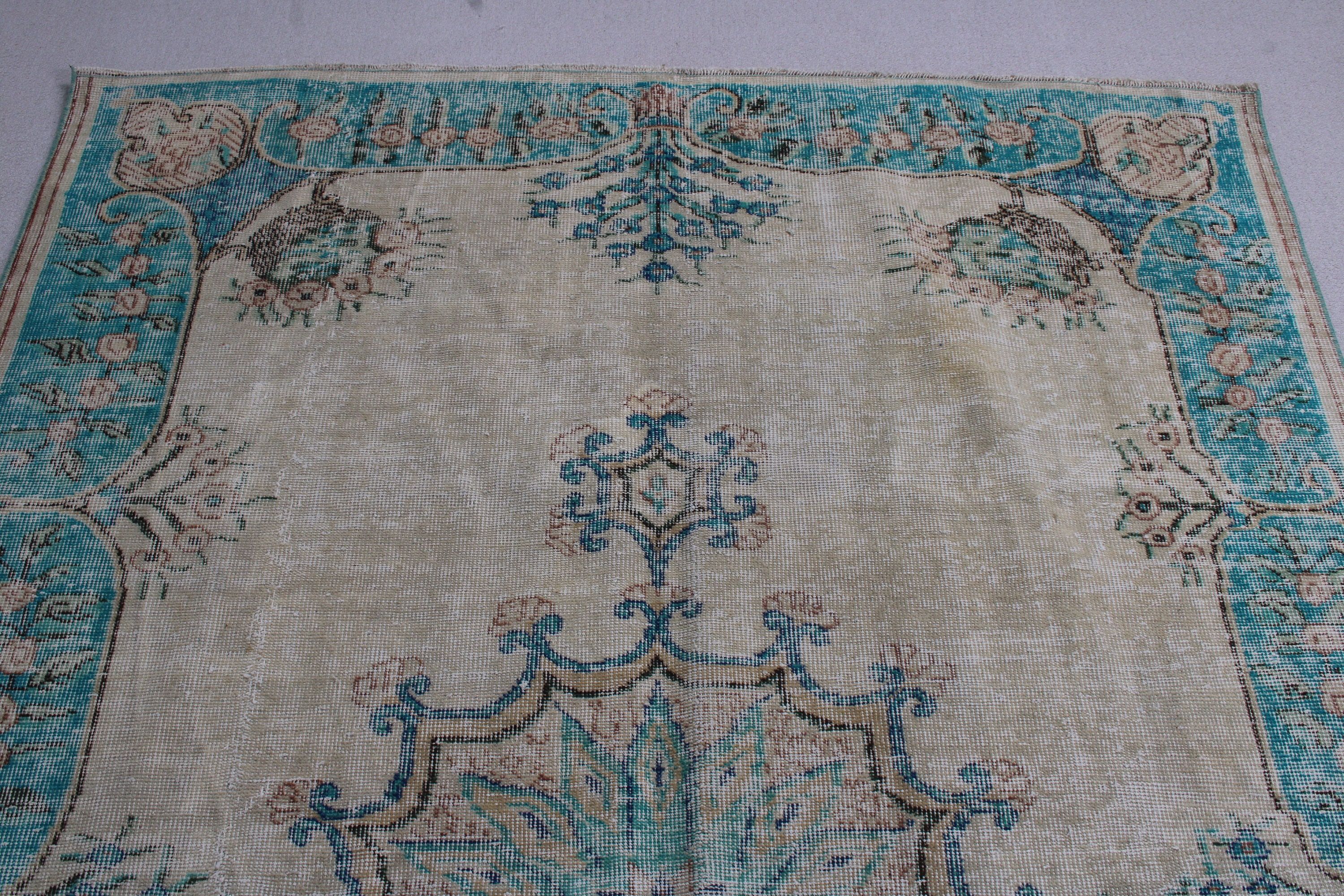 Yatak Odası Halıları, Büyük Oushak Halıları, 5.3x7.9 ft Büyük Halı, Yün Halıları, Türk Halısı, Vintage Halı, Bohem Halıları, Bej Yün Halısı, Salon Halısı