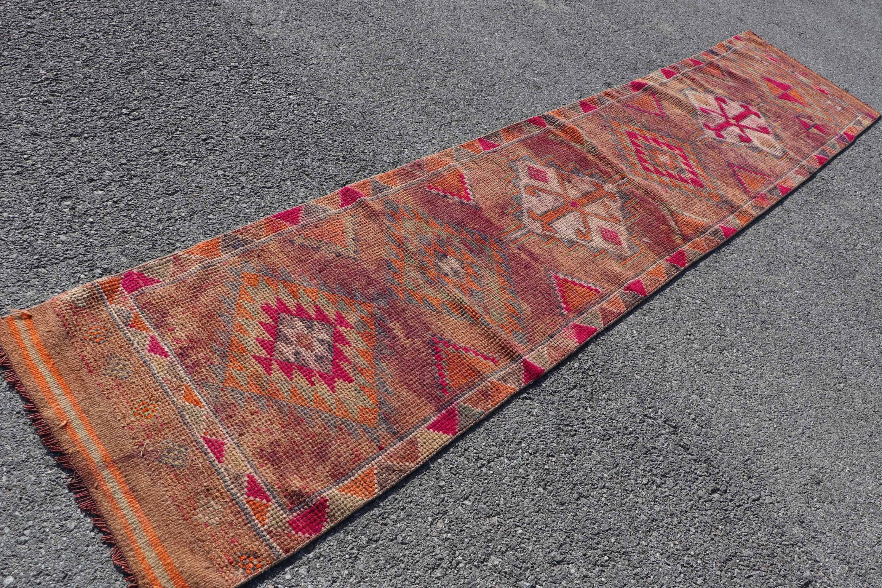 Rugs for Corridor, Hallway Rug, Floor Rugs, Vintage Rug, Stair Rug, Antique Rugs, 2.4x11.4 ft Runner Rugs, Turkish Rug, Pink Moroccan Rug