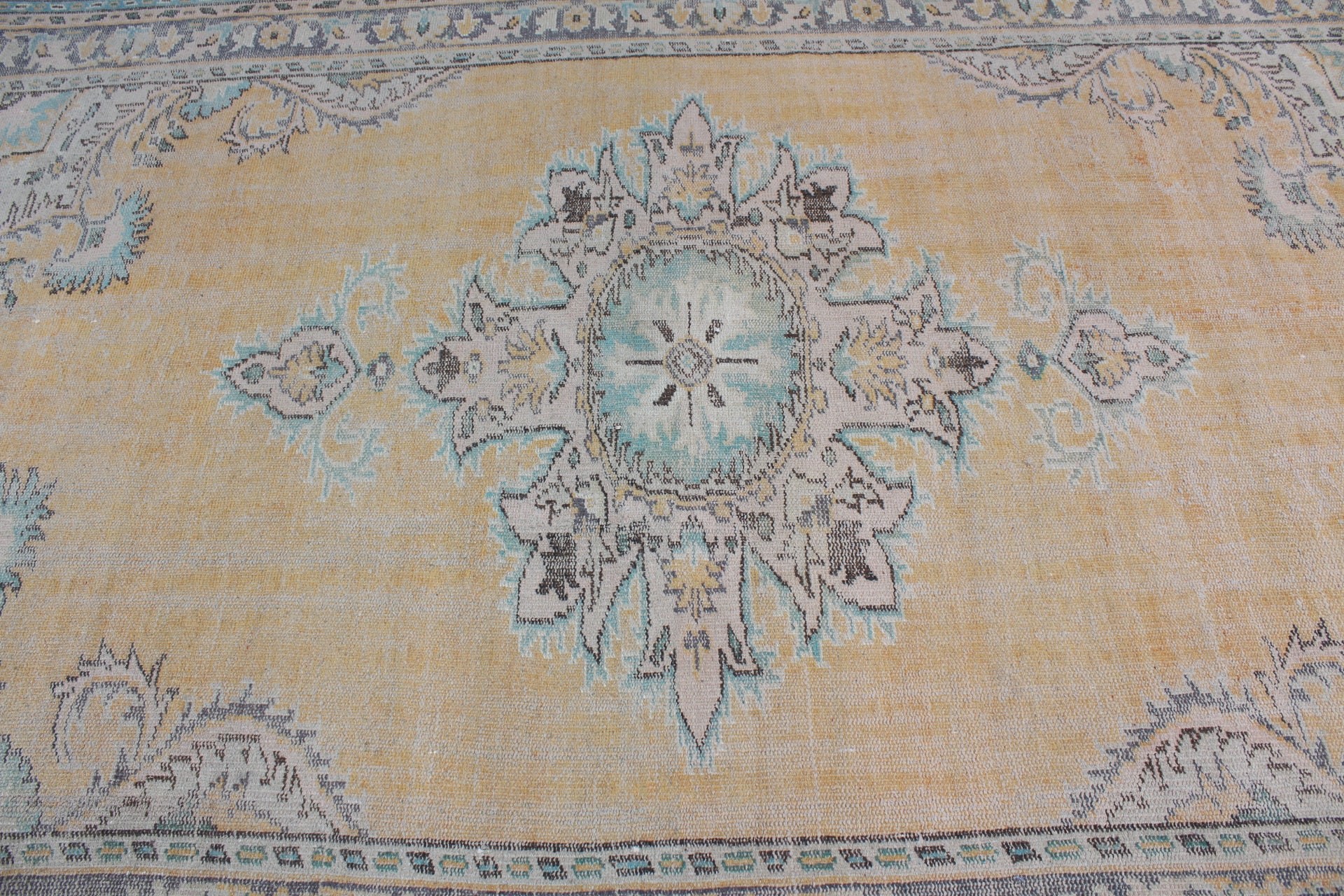 Sarı Oryantal Halılar, 5.9x9.2 ft Büyük Halılar, Türk Halısı, Havalı Halılar, Yemek Odası Halıları, Salon Halıları, Oushak Halıları, Salon Halısı, Vintage Halı