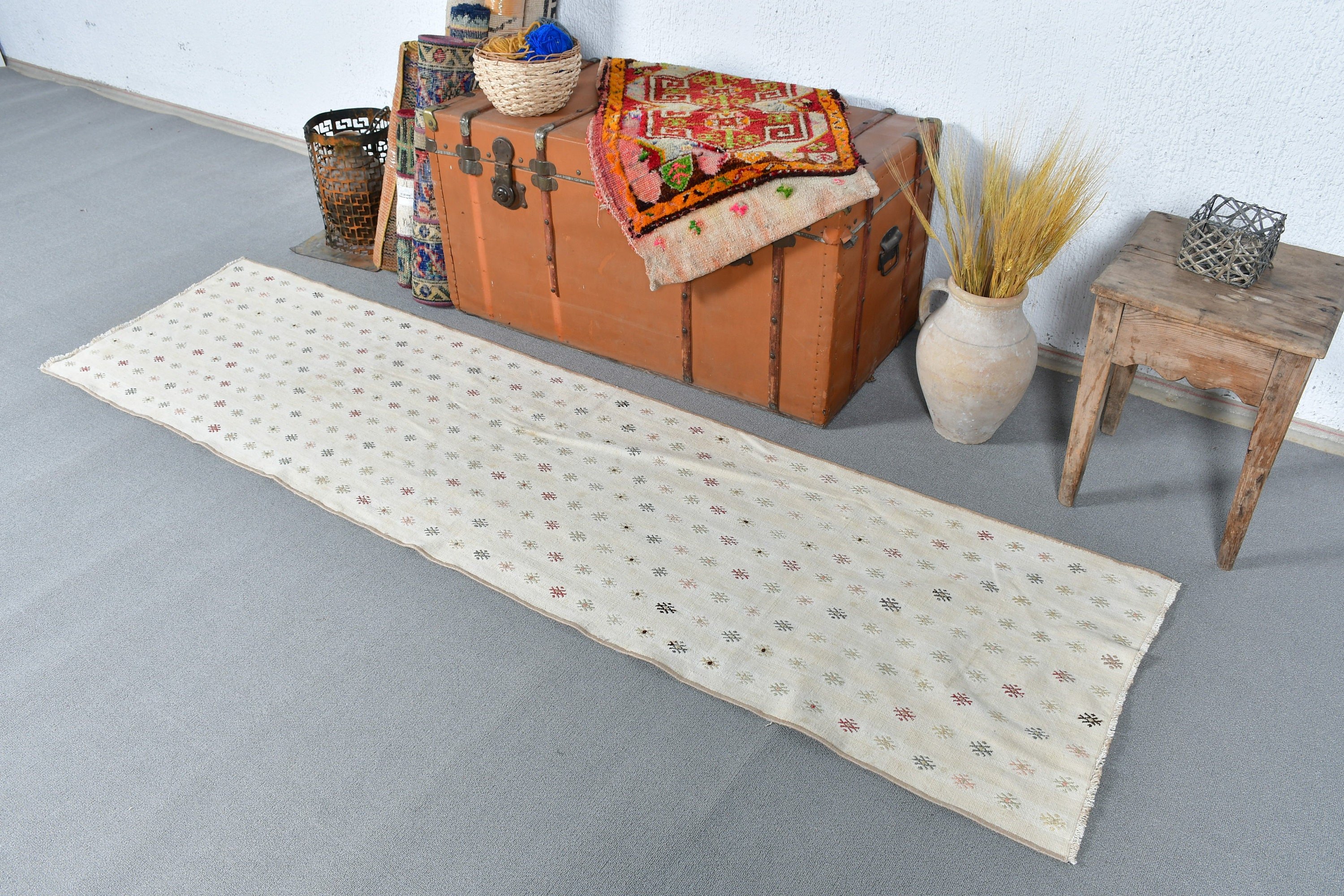 Turkish Rugs, Kitchen Rug, Outdoor Rug, White Oriental Rug, Vintage Rugs, Boho Rug, Rugs for Hallway, 2.1x7.6 ft Runner Rug, Cool Rug