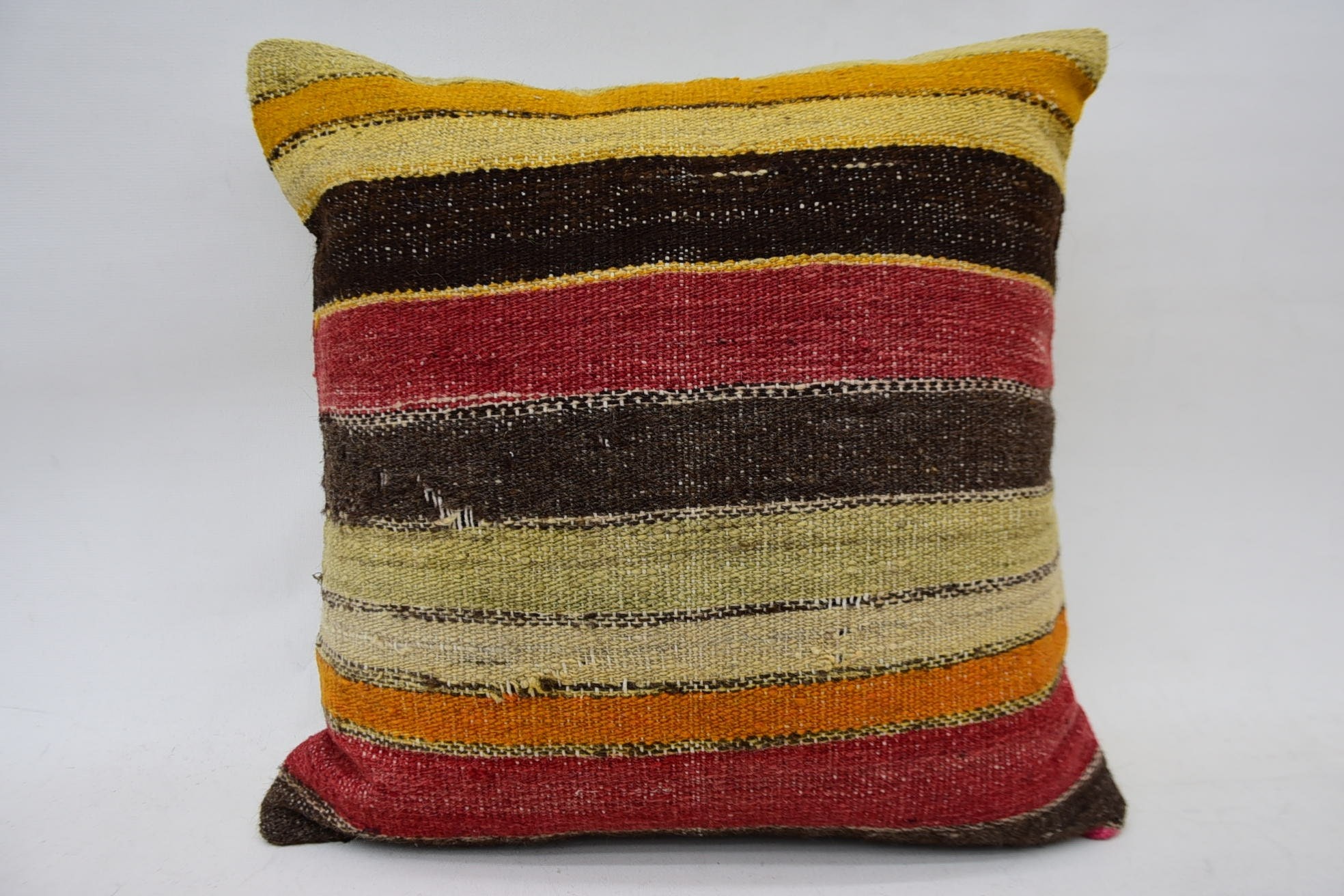 Kilim Pillow Cover, Ethnical Kilim Rug Pillow, Rustic Cushion Cover, 16"x16" Brown Pillow Case, Kilim Cushion Sham