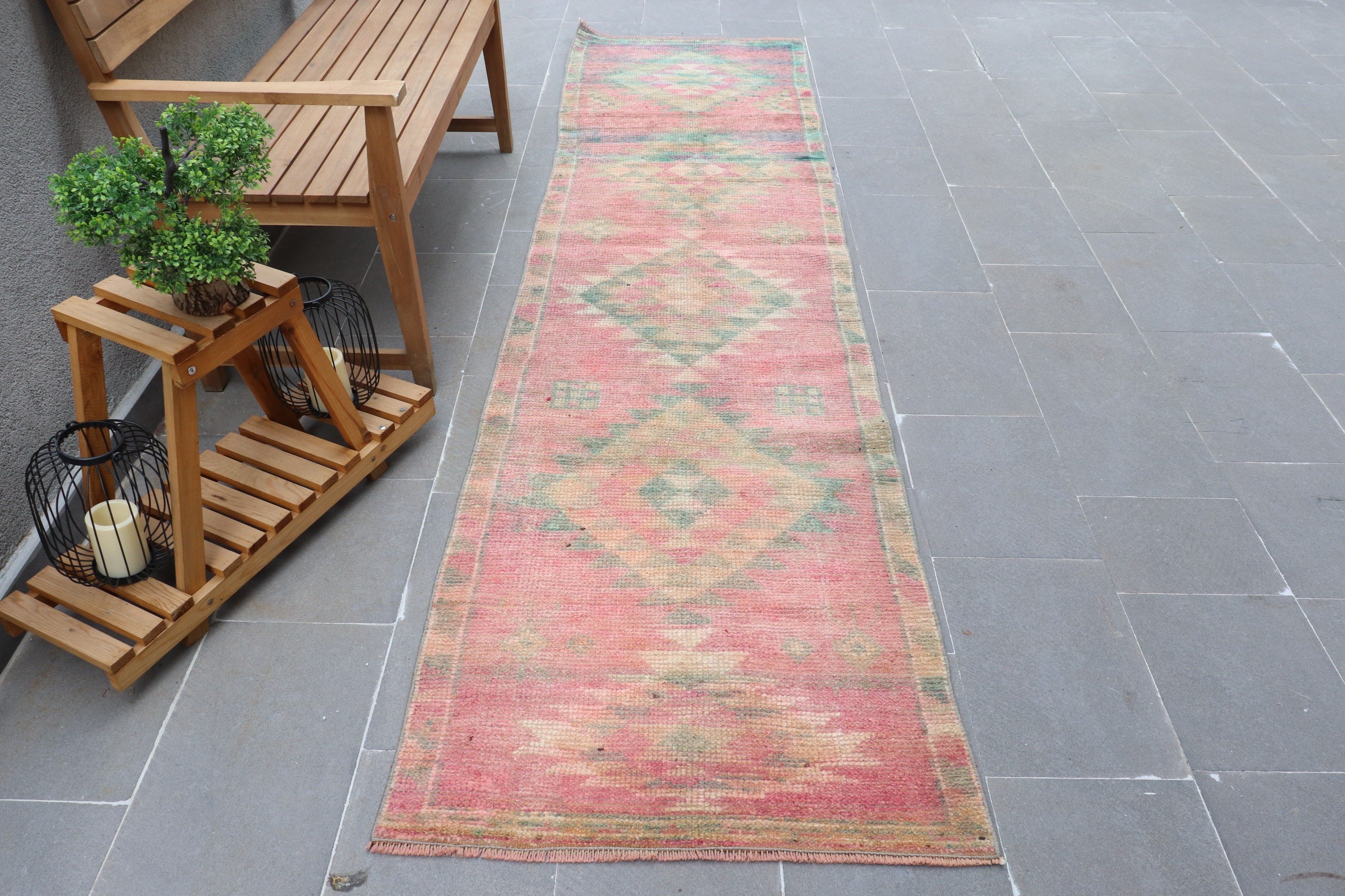 Orange  2.8x10.5 ft Runner Rug, Oriental Rug, Vintage Rug, Corridor Rug, Stair Rug, Abstract Rugs, Turkish Rug, Kitchen Rug