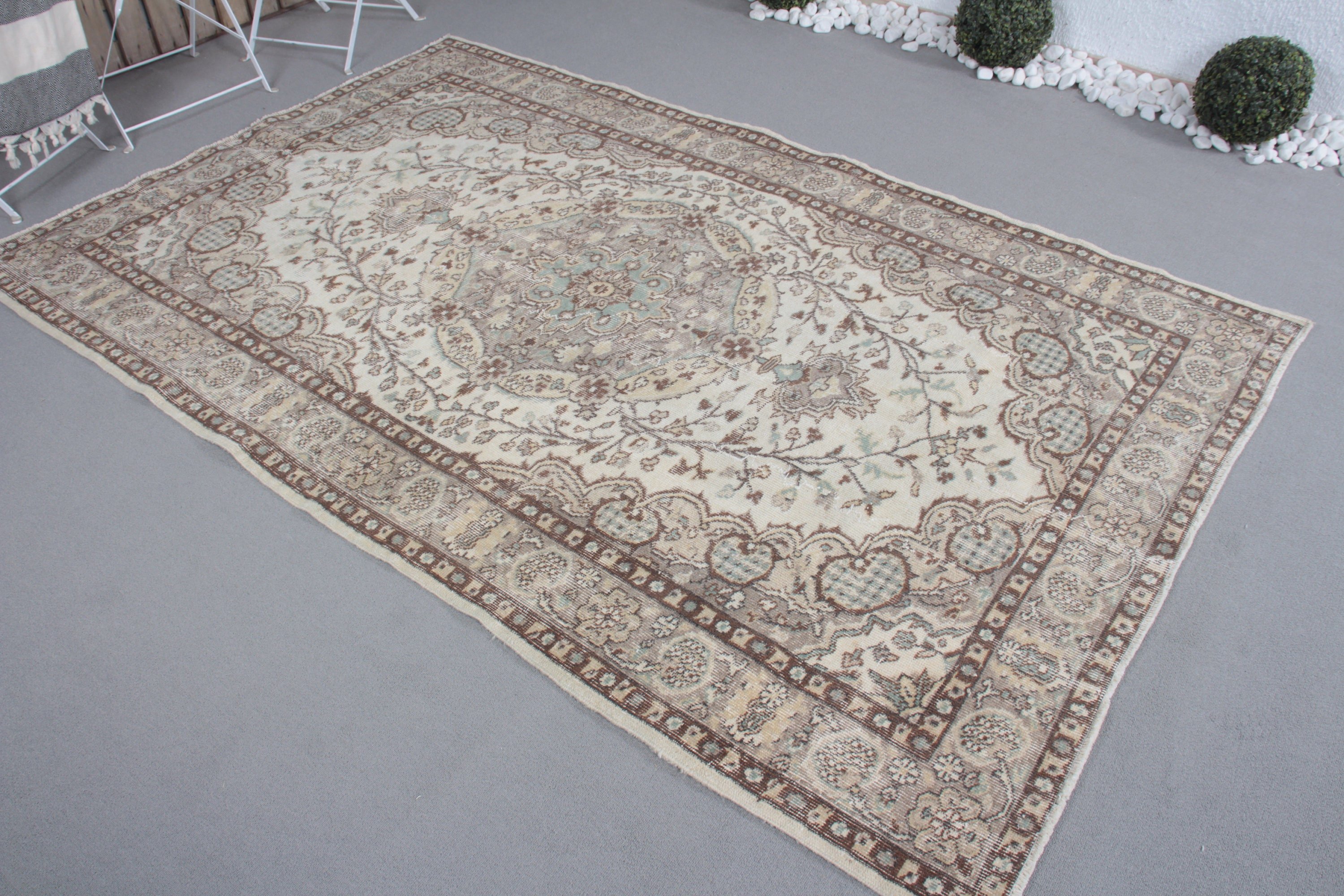 Floor Rug, Wool Rug, 5.1x8 ft Large Rug, Beige Moroccan Rug, Handwoven Rug, Large Oushak Rug, Vintage Rugs, Living Room Rugs, Turkish Rugs