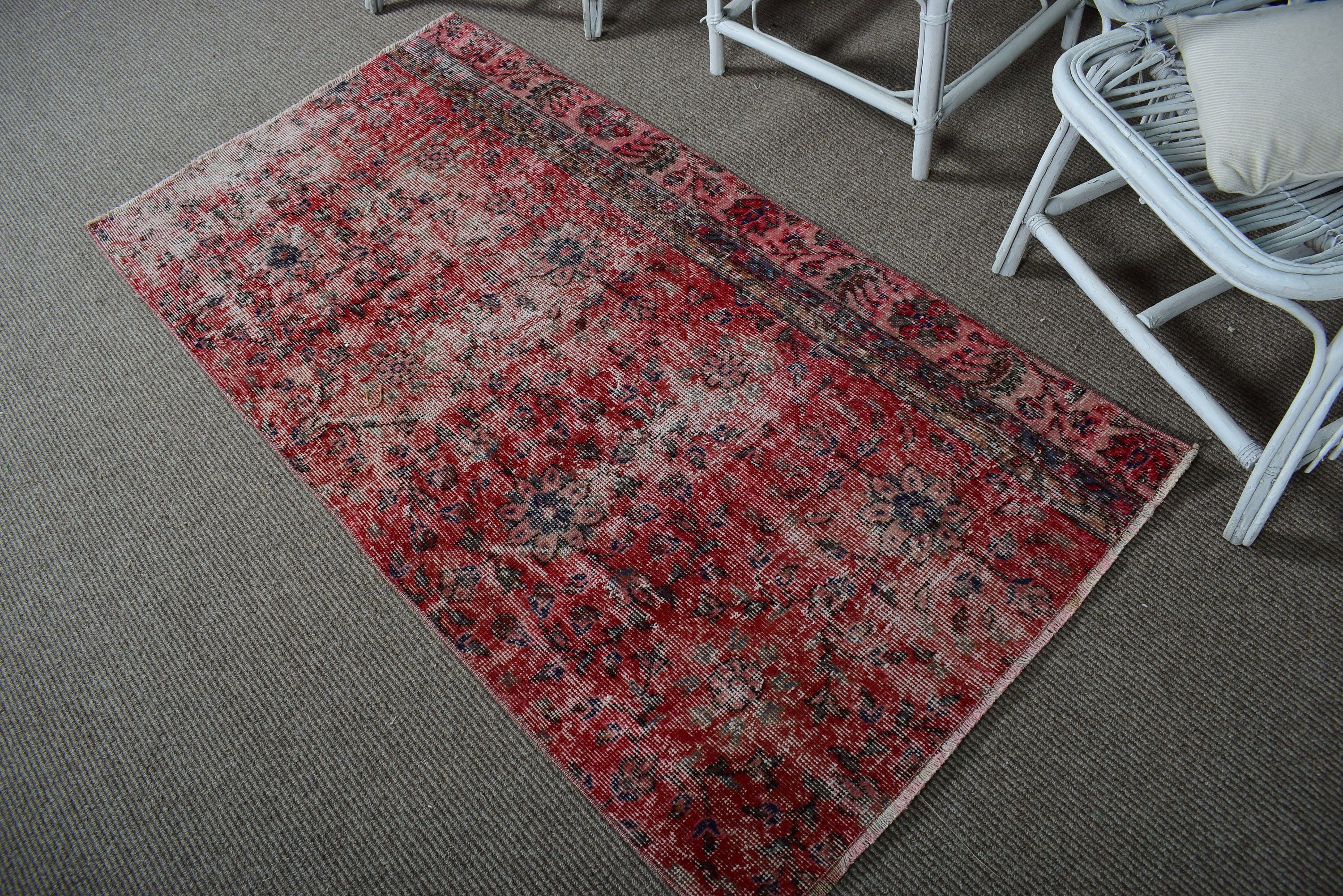 Red Moroccan Rug, Vintage Accent Rugs, Decorative Rugs, Vintage Rug, 2.8x5.6 ft Accent Rugs, Oushak Rugs, Turkish Rugs, Cool Rug, Boho Rug