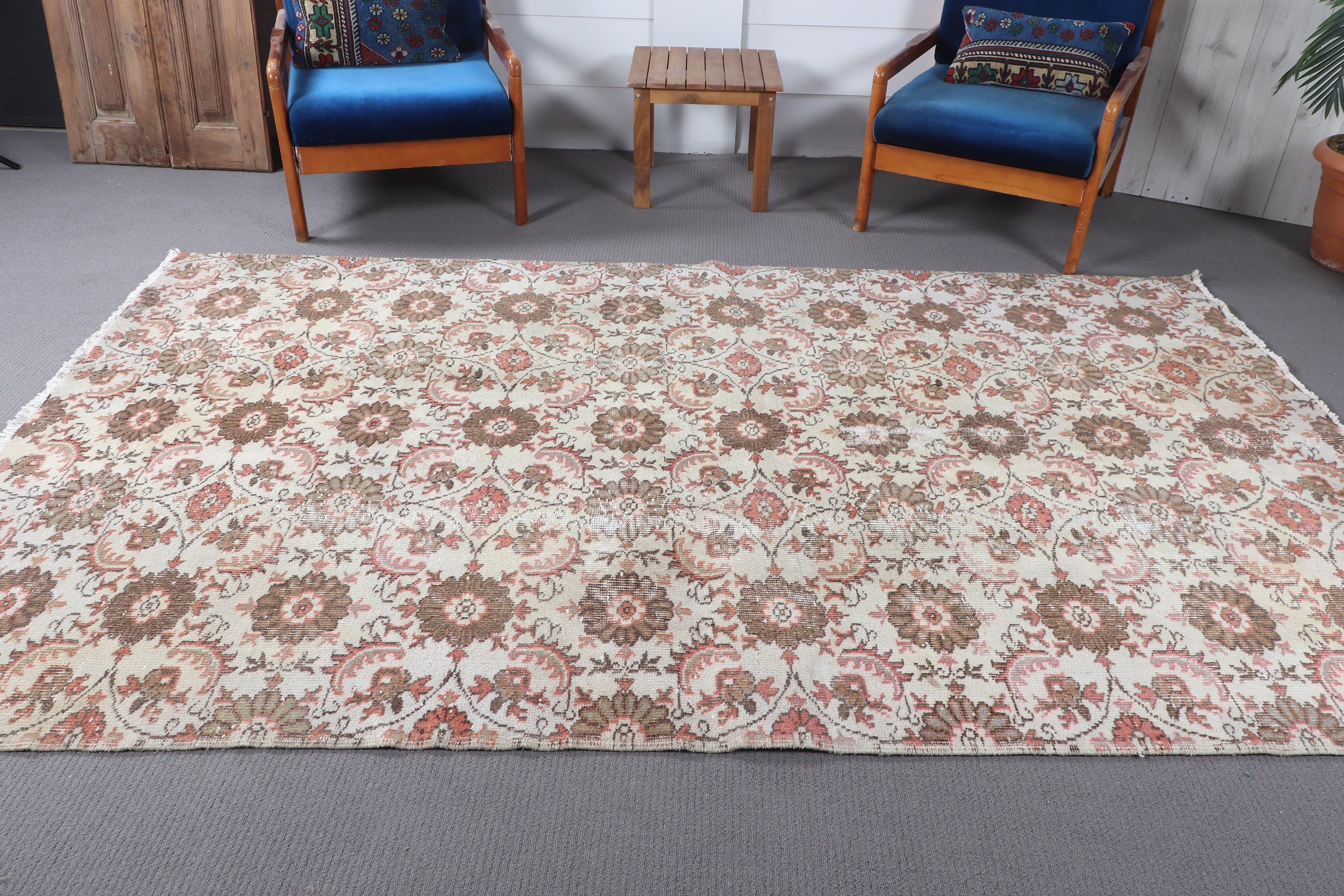 Bedroom Rug, Beige Bedroom Rug, 5.8x9.5 ft Large Rug, Large Boho Rugs, Turkish Rug, Large Oushak Rugs, Flatweave Rug, Vintage Rug