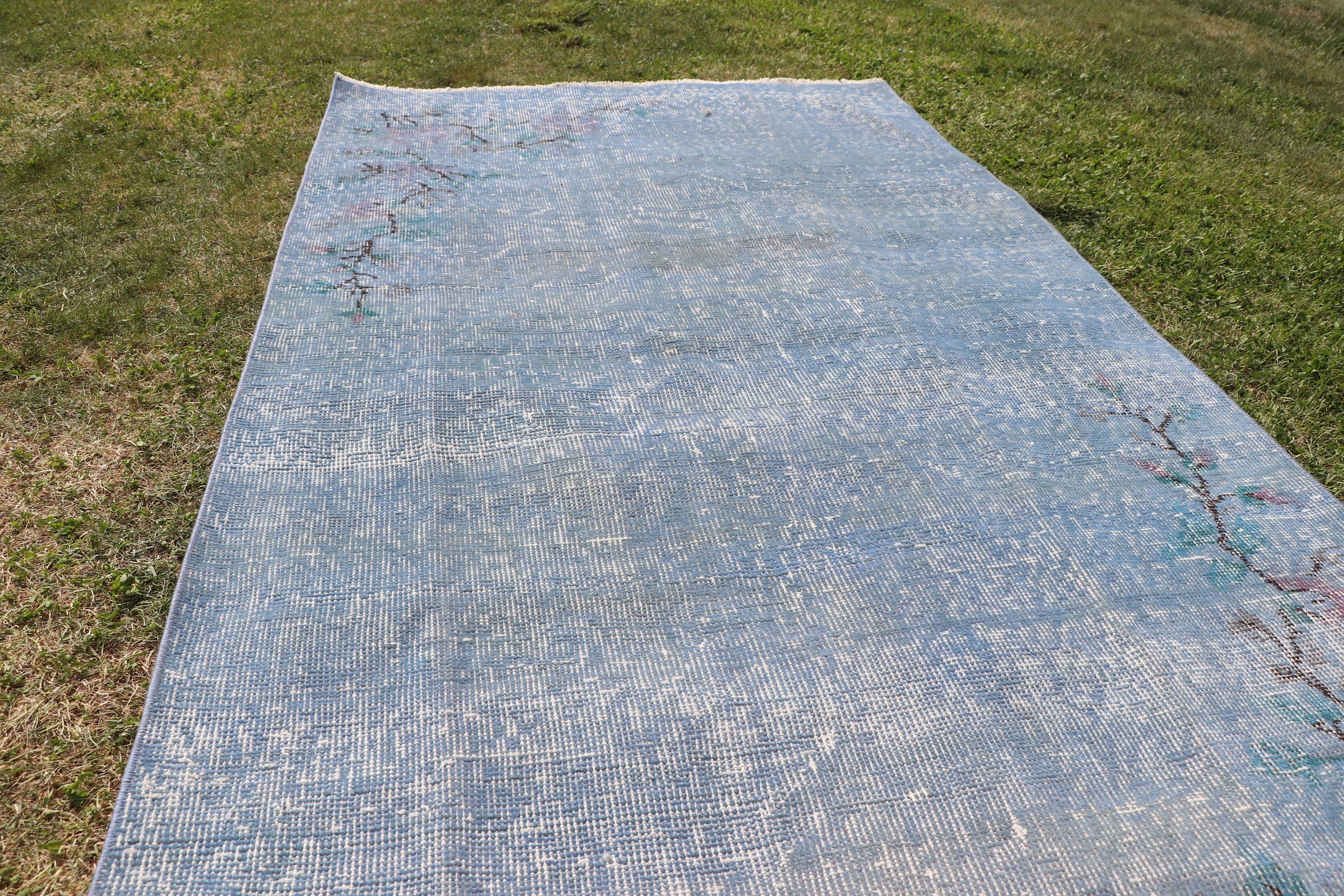 Vintage Rugs, Blue Geometric Rugs, 3.4x6.6 ft Accent Rugs, Boho Accent Rug, Wool Rugs, Turkish Rug, Entry Rug, Modern Rug, Artistic Rugs