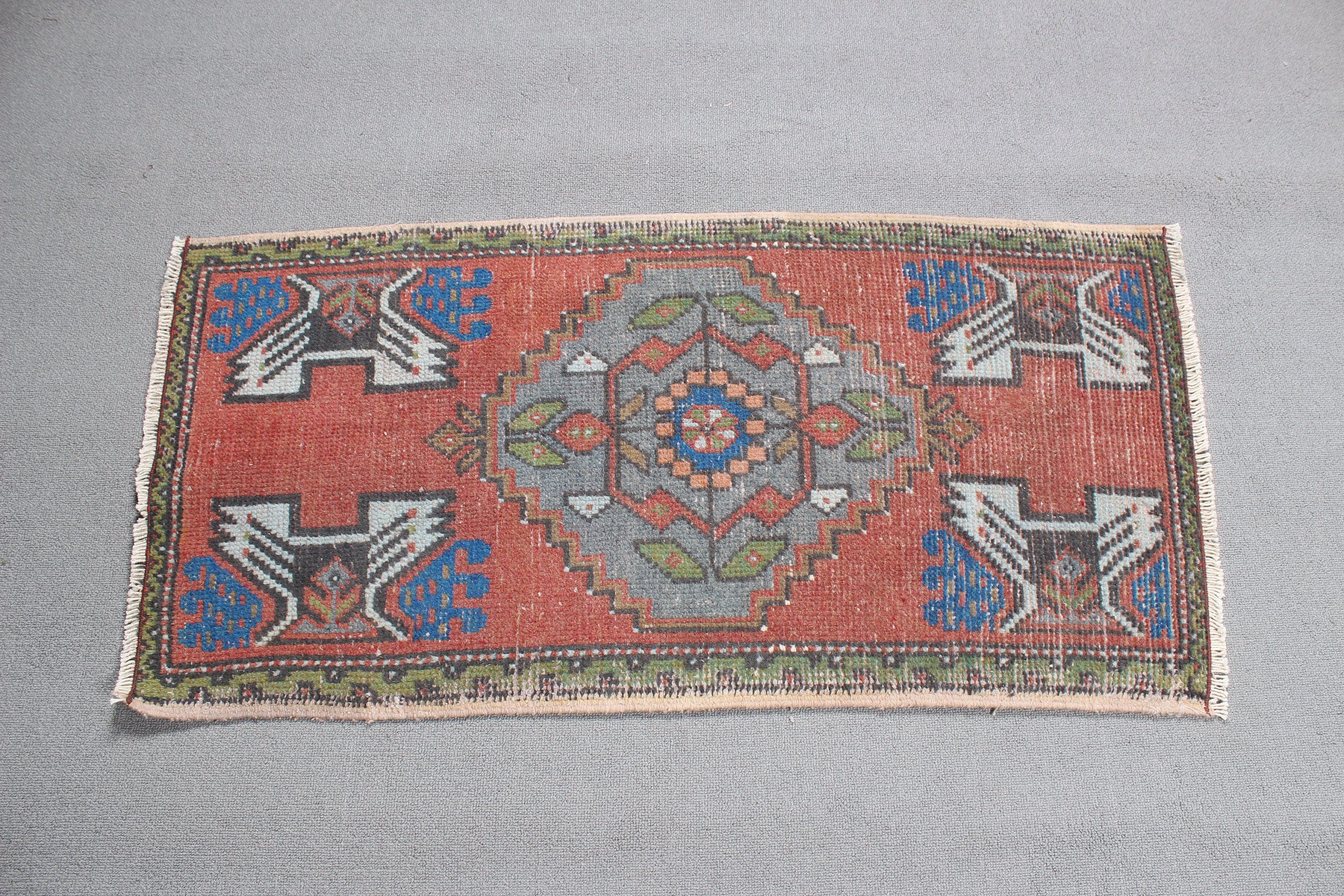 Vintage Rugs, Handwoven Rugs, Bath Rugs, Turkish Rug, Anatolian Rugs, Small Area Rug, Handmade Rugs, Red  1.7x3.4 ft Small Rug