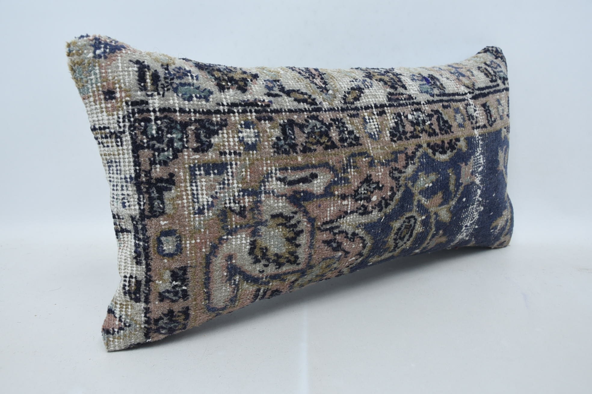 Luxury Pillow Sham, Vintage Pillow, Vintage Kilim Throw Pillow, 12"x24" Blue Pillow Case, Handmade Kilim Cushion, Handmade Pillow