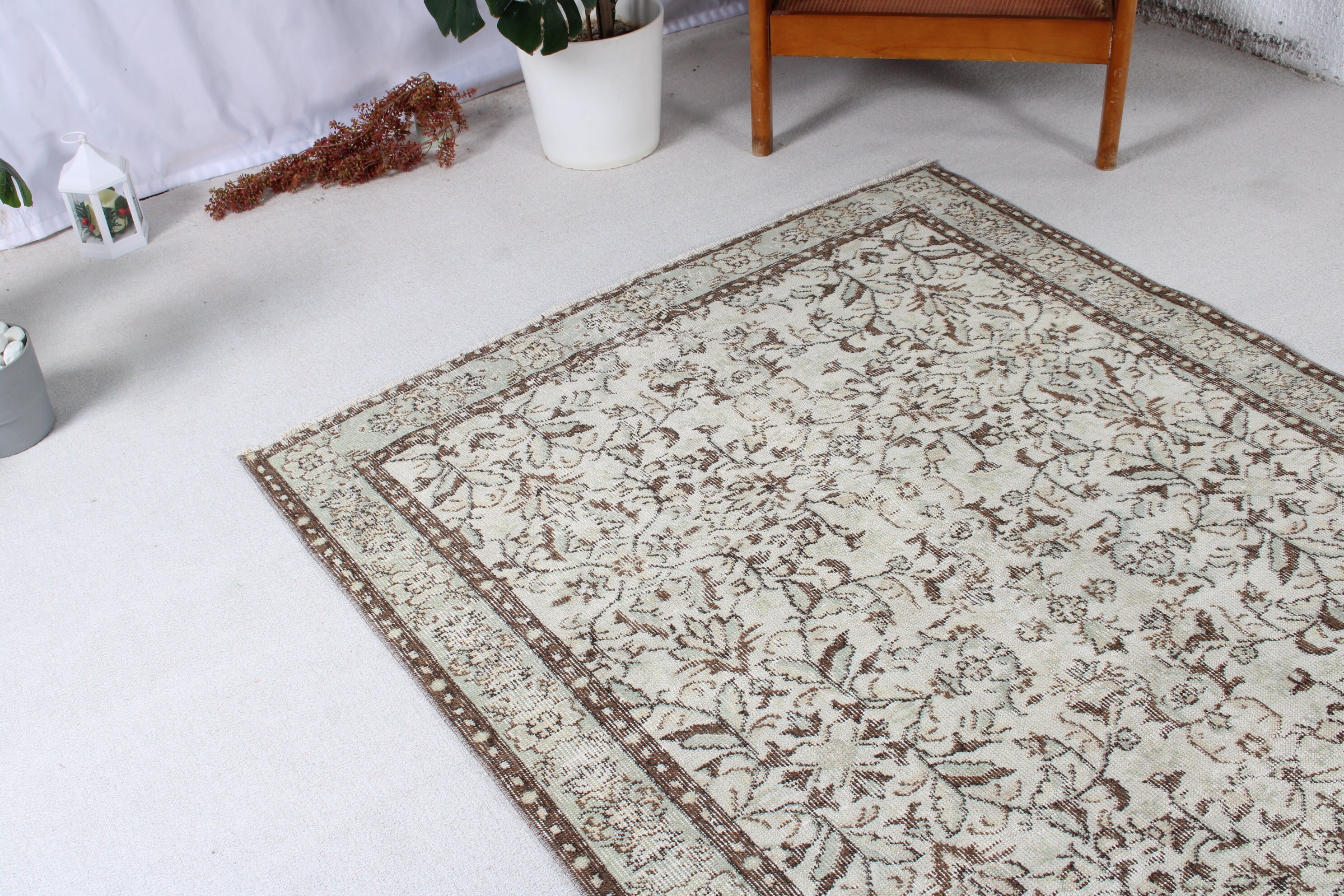 Beige Statement Rugs, Turkish Rug, Indoor Rug, Vintage Rugs, Modern Rug, Bedroom Rug, Rugs for Vintage Area, 4.4x7.8 ft Area Rug, Floor Rug