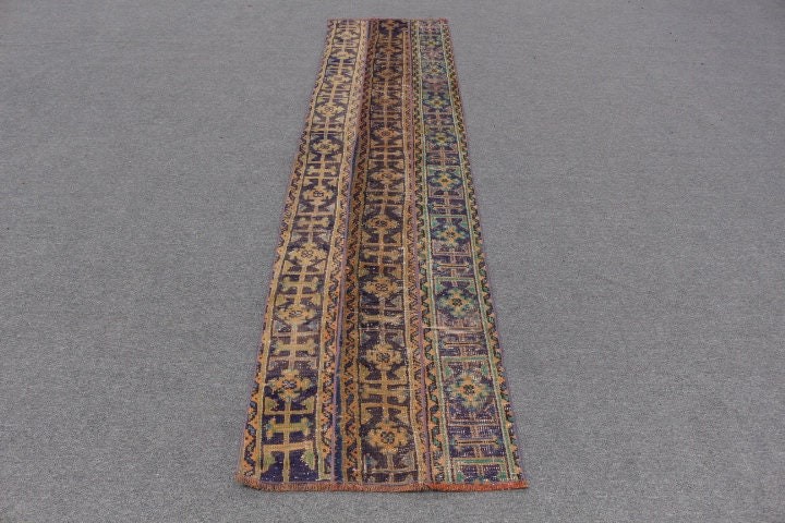 Turkish Rugs, 2.1x9 ft Runner Rugs, Blue Antique Rugs, Rugs for Stair, Vintage Rug, Kitchen Rugs, Pale Rug, Antique Rugs, Stair Rug