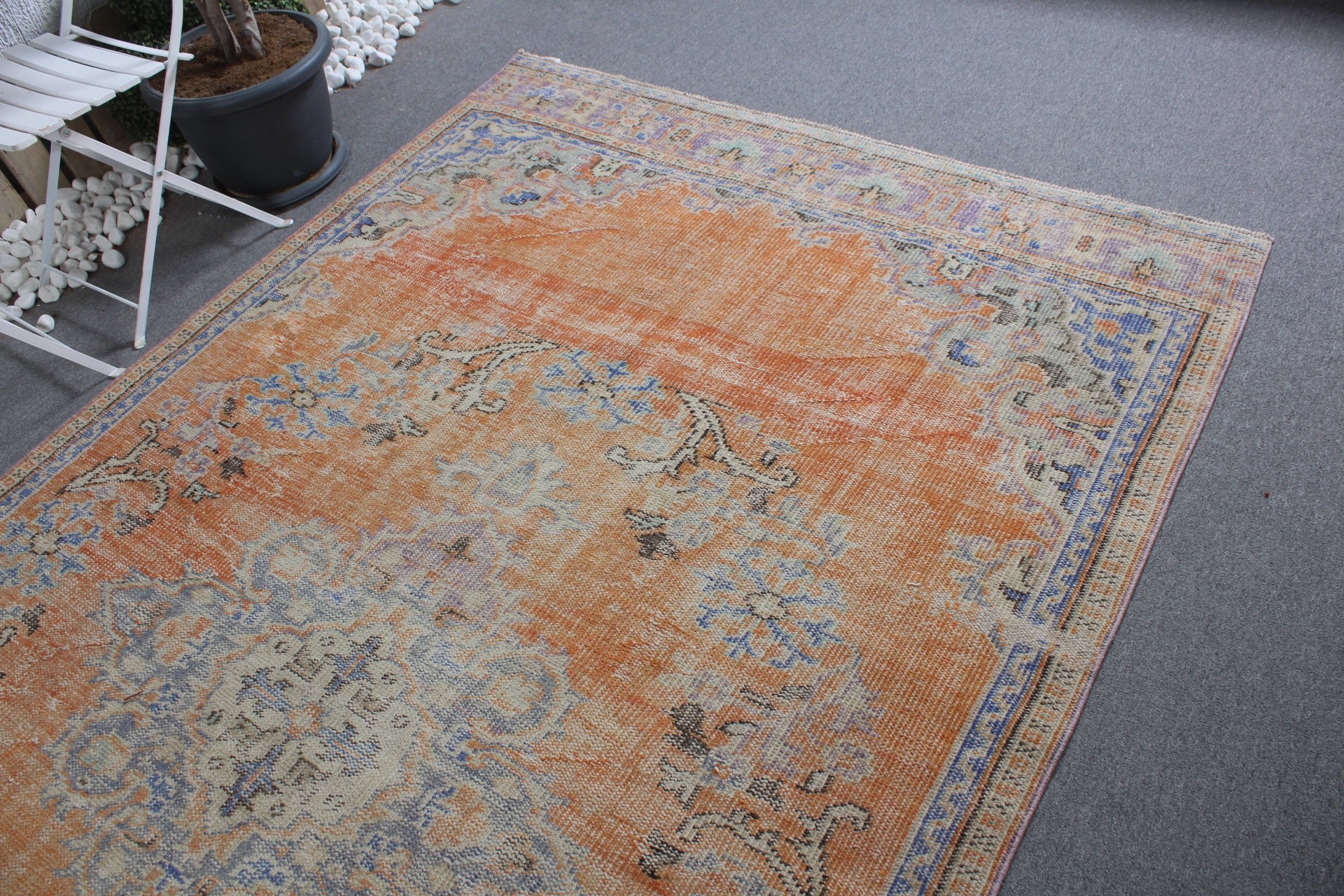 Orange Cool Rug, Vintage Rugs, Turkish Rug, Floor Rug, Salon Rug, 5.8x10.4 ft Large Rug, Bedroom Rug, Rugs for Bedroom, Oriental Rug