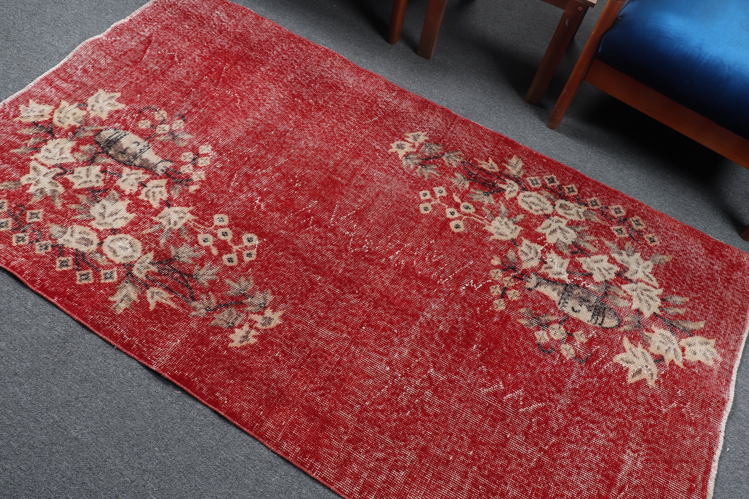 Red Kitchen Rug, 3.6x6.5 ft Accent Rug, Home Decor Rugs, Turkish Rug, Entry Rug, Bedroom Rugs, Rugs for Kitchen, Vintage Rug, Wool Rug