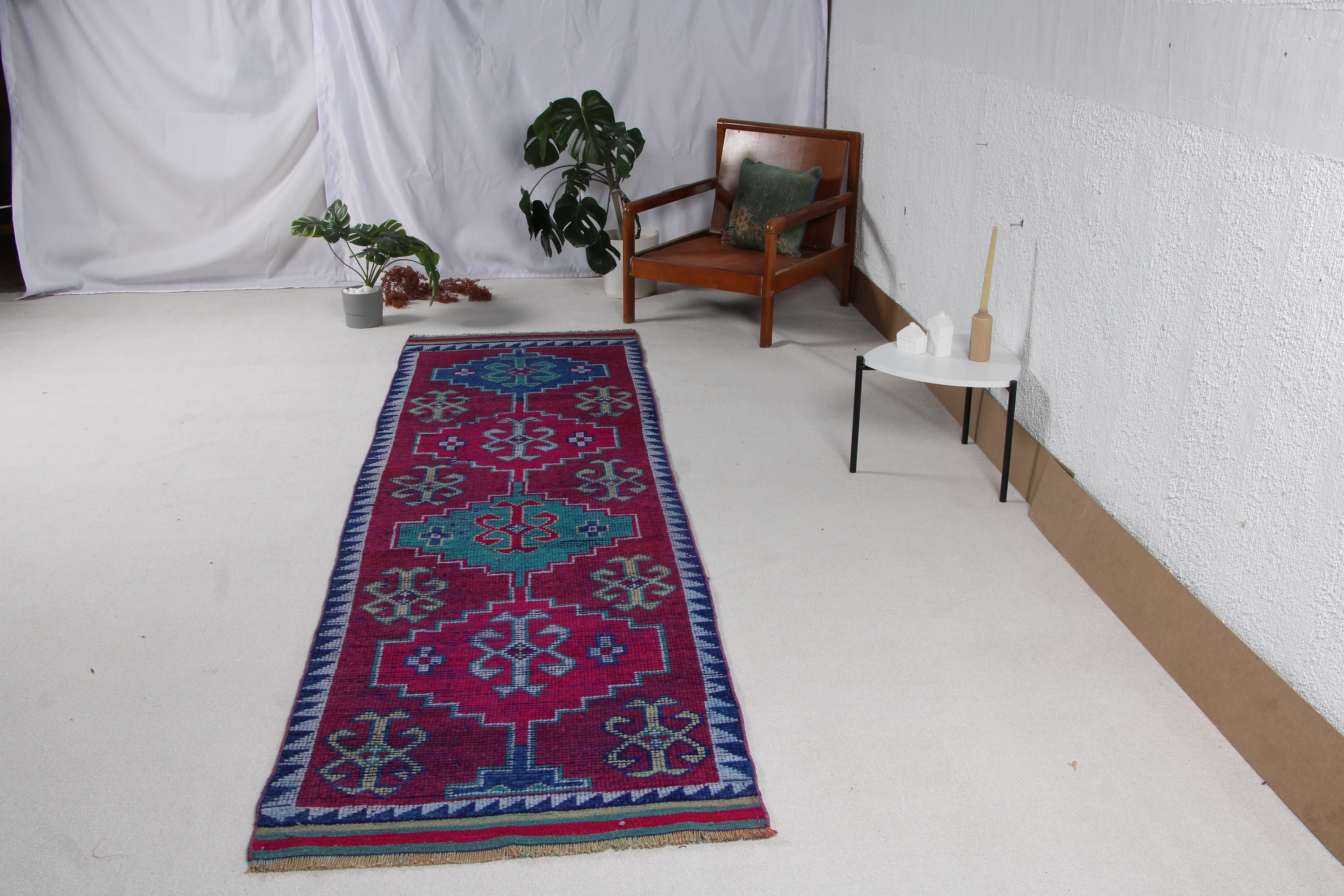 Runner Halıları, Modern Halı, Mutfak Halısı, Lüks Halılar, Türk Halısı, Vintage Halı, Mor El Dokuma Halı, 3x10.4 ft Runner Halıları, Yatak Odası Halıları