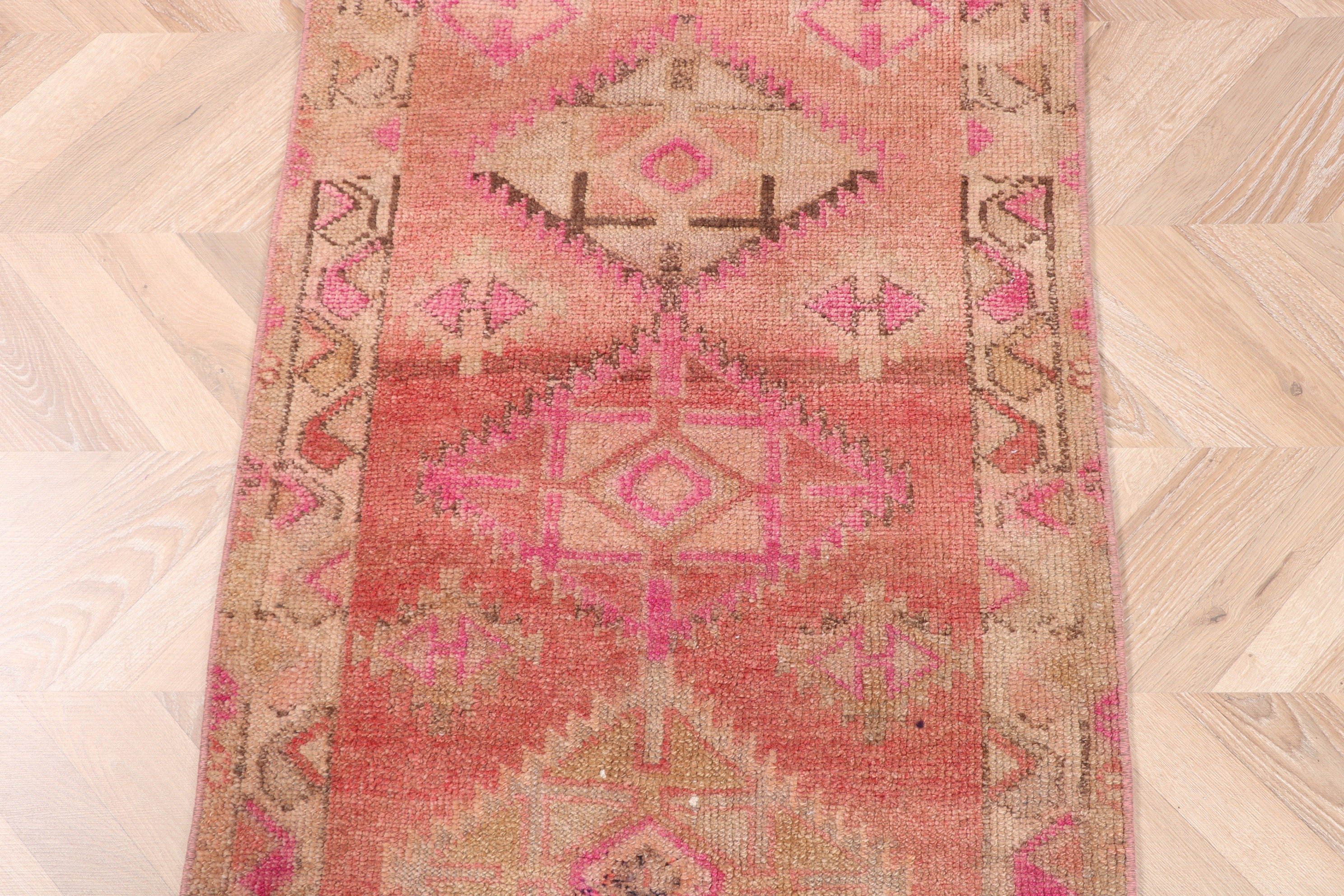 Vintage Rug, Boho Rugs, Hallway Rug, Beige Neutral Rug, Geometric Rugs, Luxury Rug, Turkish Rug, Corridor Rug, 2.2x13.6 ft Runner Rug