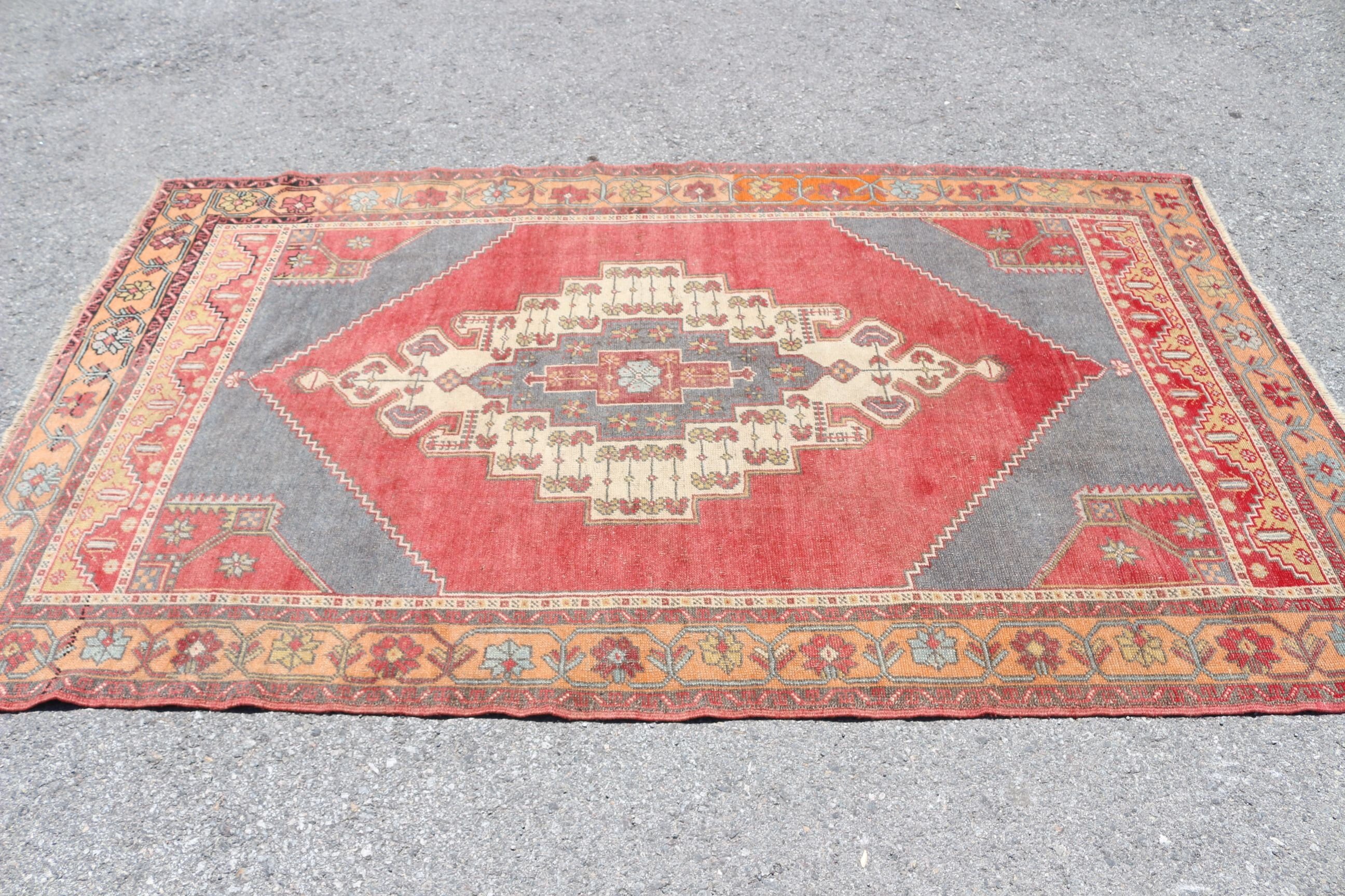 Vintage Rug, Moroccan Rug, Wool Rug, Rugs for Living Room, Turkish Rug, Pastel Rug, Red Anatolian Rug, 4.5x7.4 ft Area Rugs, Nursery Rug