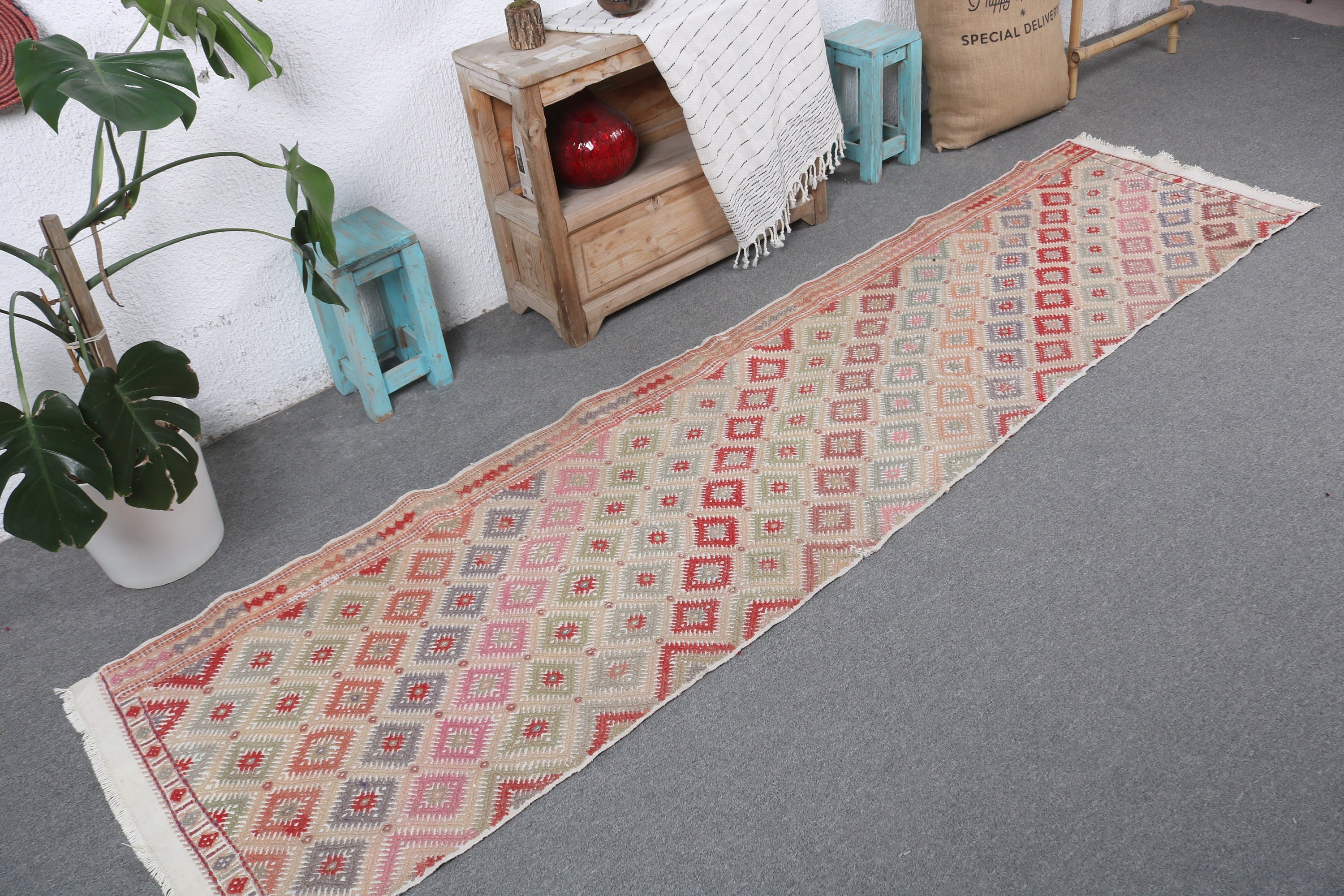 Türk Halıları, Beni Ourain Yolluk Halıları, Modern Halı, 2.4x9.3 ft Koşucu Halıları, Turuncu Düz Dokuma Halılar, Vintage Halı, Kilim, Nötr Halılar