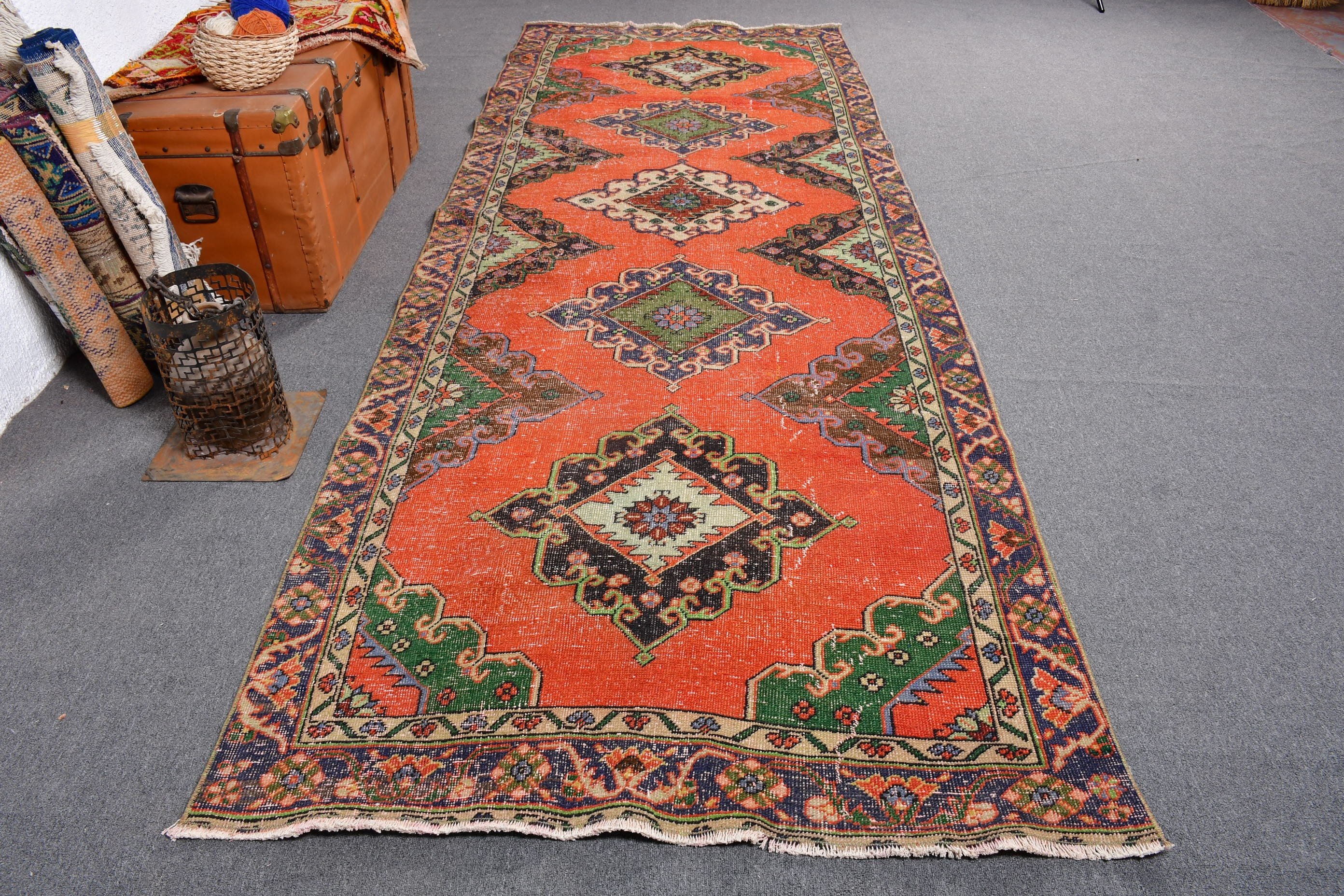 Turuncu Fas Halısı, Beni Ourain Runner Halıları, 4.3x12.1 ft Runner Halıları, Yer Halıları, Ev Dekor Halıları, Vintage Halılar, Koridor Halısı, Türk Halısı