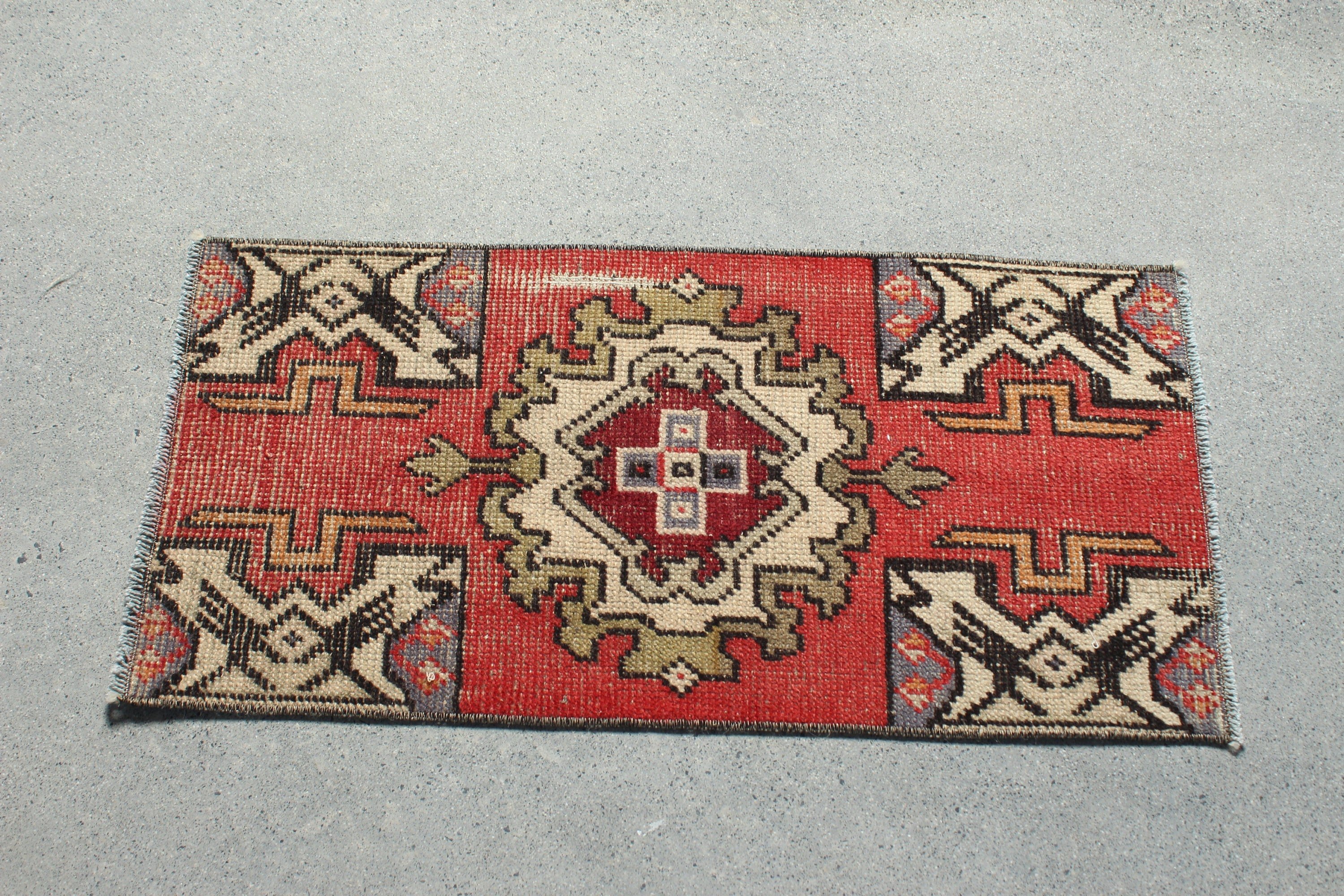 Entry Rug, Floor Rug, Kitchen Rug, Turkish Rugs, Oushak Rug, 1.4x2.8 ft Small Rug, Vintage Rugs, Rugs for Kitchen, Red Home Decor Rug