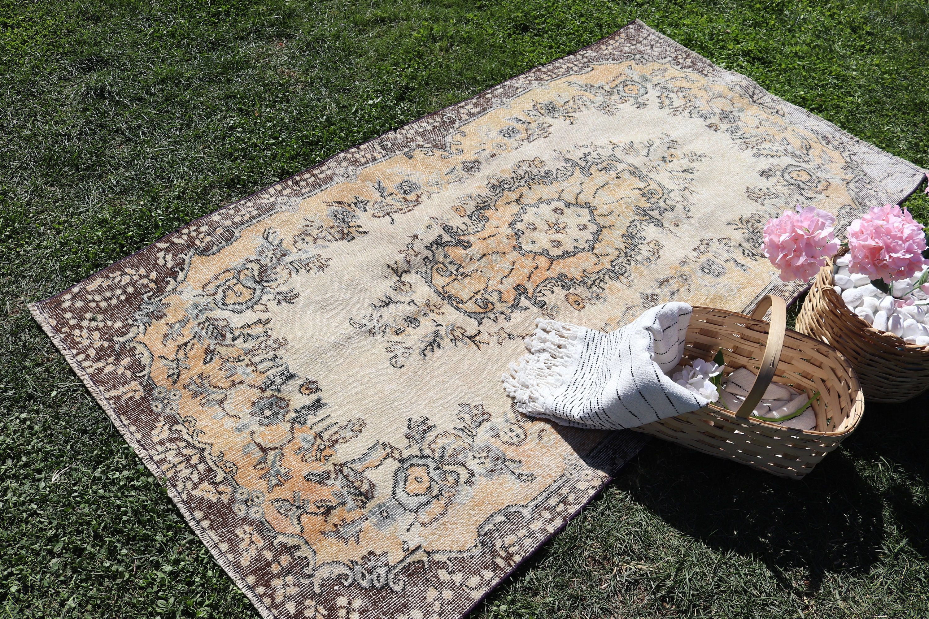 Bej Yün Halı, Türkiye Halıları, Yün Halılar, Vintage Alan Halısı, Yatak Odası Halıları, 3.6x6.9 ft Alan Halısı, Vintage Halı, Türk Halıları