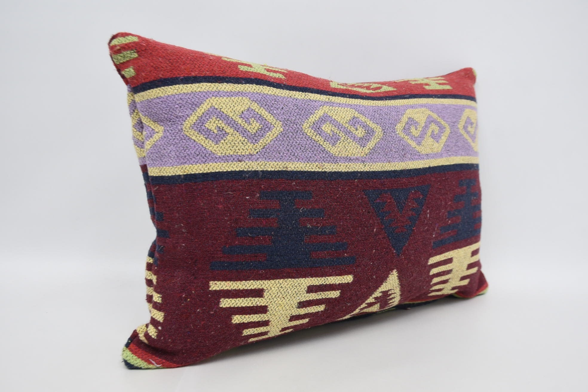 Kilim Cushion Sham, 16"x24" Red Pillow Case, Bolster Pillow, Vintage Kilim Pillow, Custom Pillow Cover, Yoga Cushion Cover, Turkish Pillow