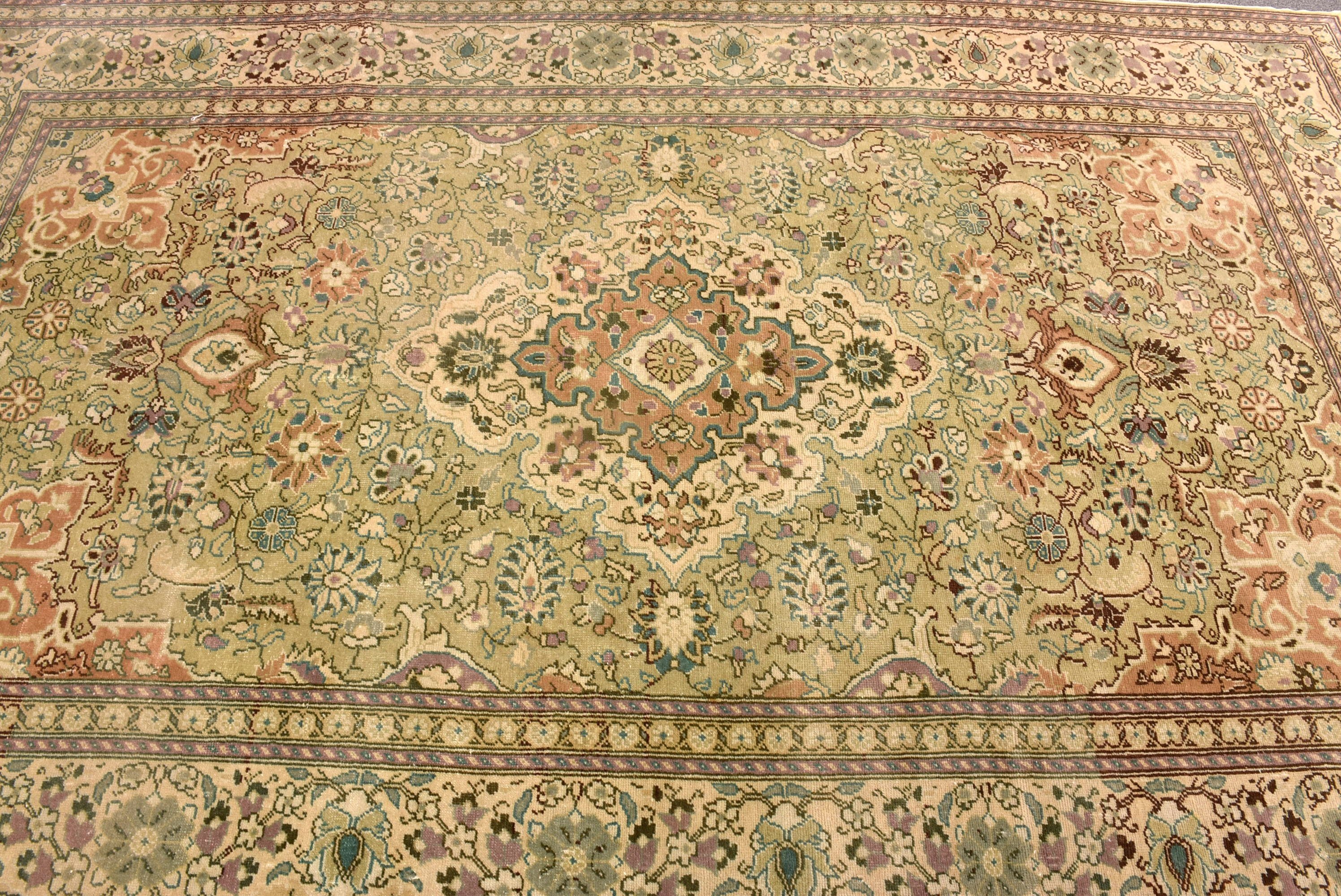 Türk Halıları, Oryantal Halılar, Büyük Oushak Halıları, Yeşil El Dokuma Halı, Vintage Halılar, Oturma Odası Halısı, 5.4x8.6 ft Büyük Halı