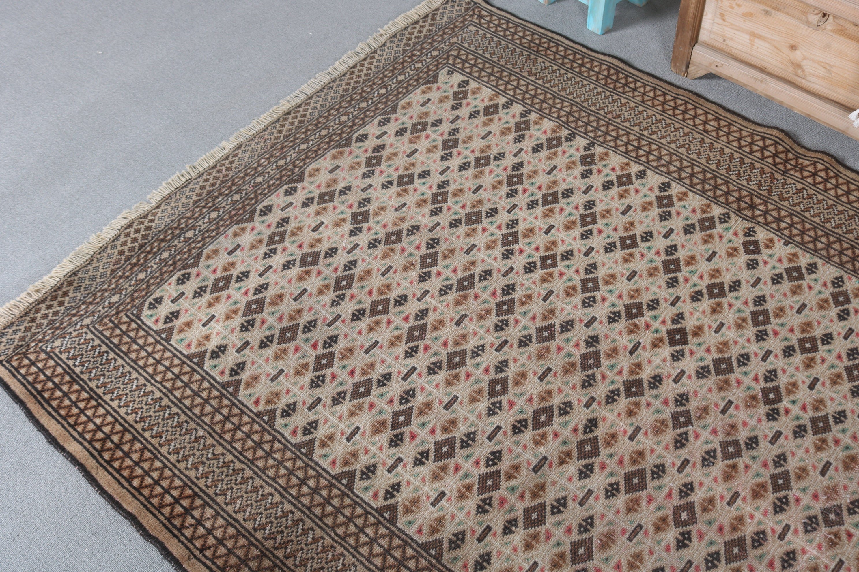 4.4x6.1 ft Area Rug, Floor Rug, Dorm Rug, Turkish Rug, Brown Kitchen Rug, Oushak Rugs, Rugs for Living Room, Vintage Rugs