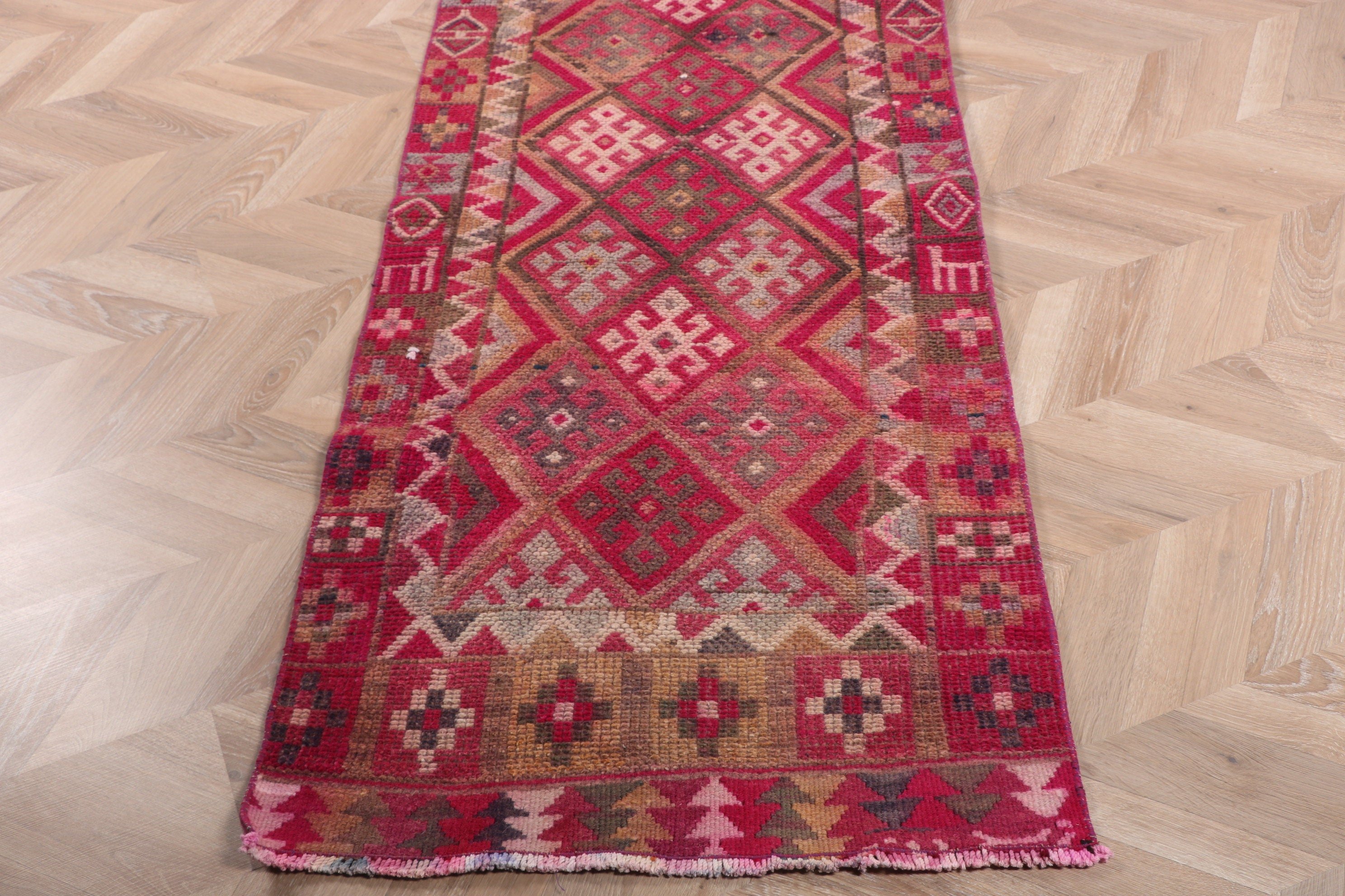 Oriental Rug, Turkish Rugs, Wool Rug, Rugs for Kitchen, Vintage Rugs, Pink Moroccan Rugs, Beni Ourain Runner Rugs, 2.5x12.2 ft Runner Rug