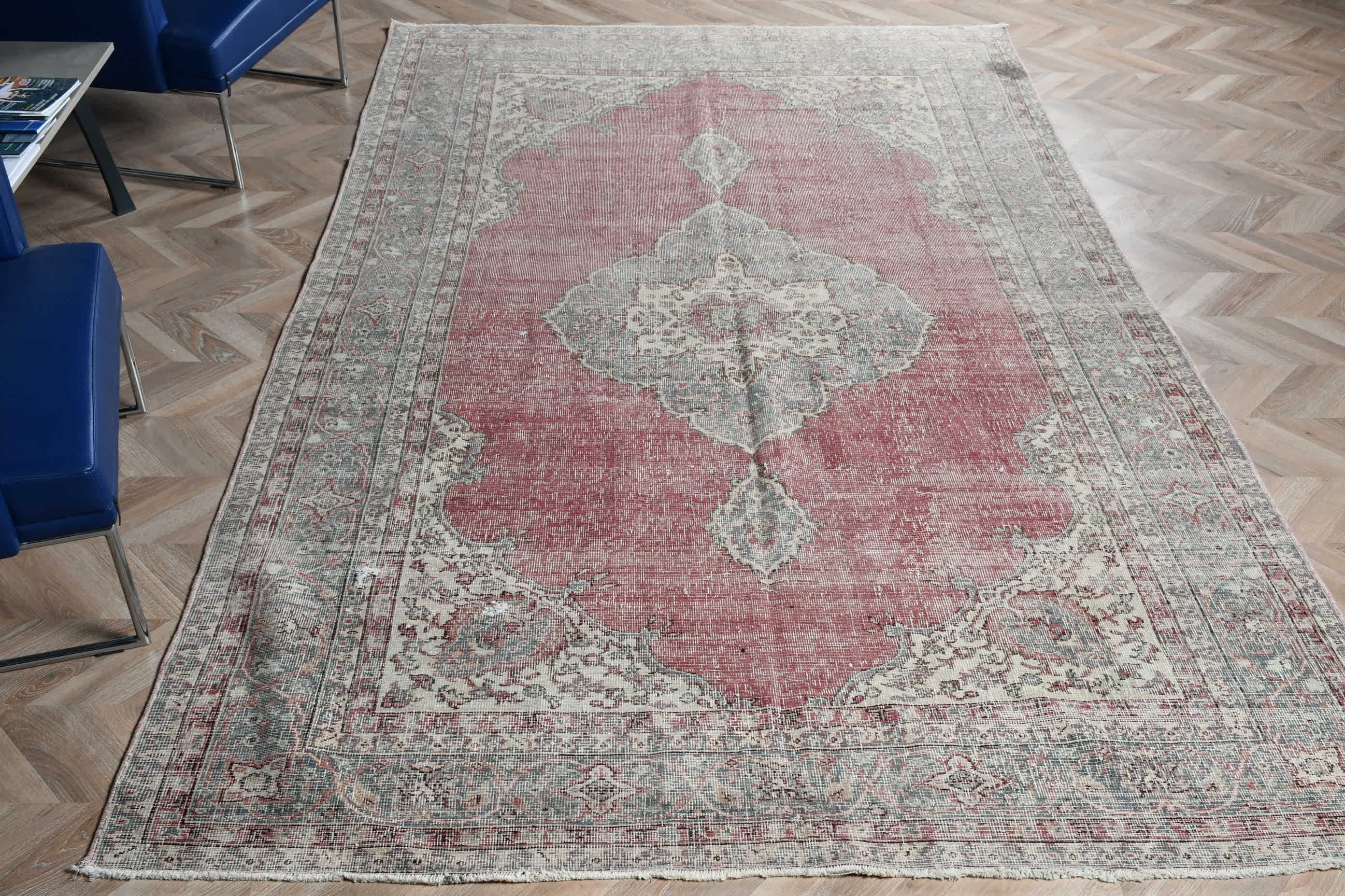 Vintage Rug, Bedroom Rug, Turkish Rugs, Red Home Decor Rug, Wedding Rug, Kitchen Rug, 6.4x10.3 ft Large Rug, Salon Rug