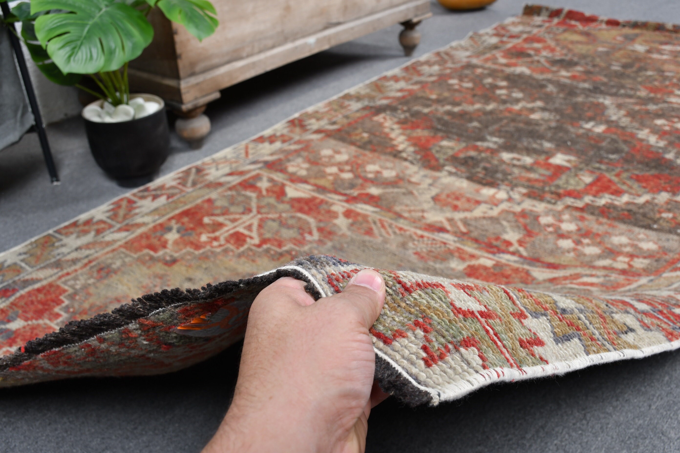 Nomadic Rug, Vintage Rug, Red Wool Rugs, Living Room Rug, Oriental Rugs, 3.9x8.2 ft Area Rug, Turkish Rugs, Indoor Rug, Bedroom Rug