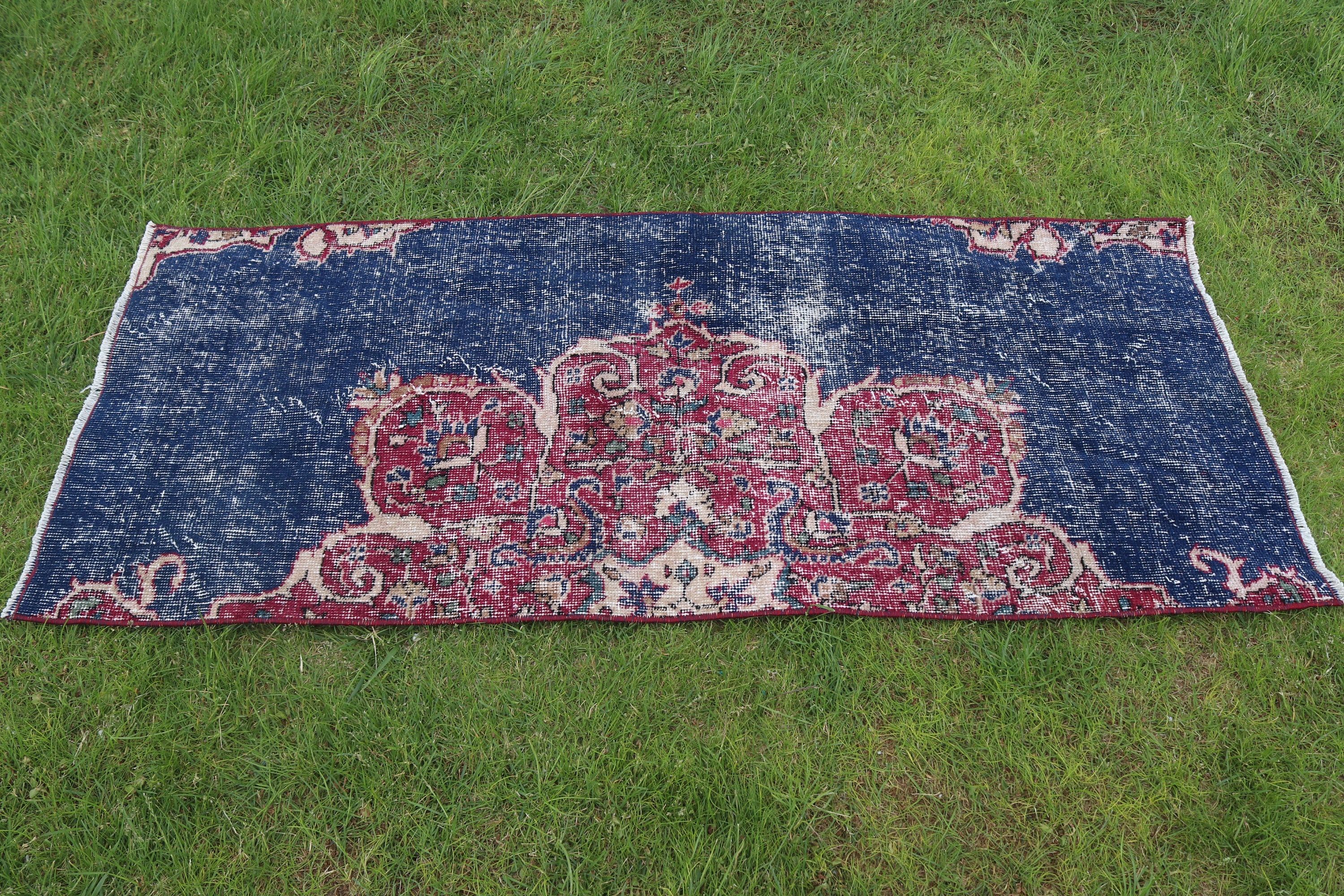 Blue Anatolian Rug, Car Mat Rug, Vintage Rugs, Bath Rugs, 2.2x5.2 ft Small Rug, Rugs for Car Mat, Turkish Rug, Oushak Rug, Luxury Rug