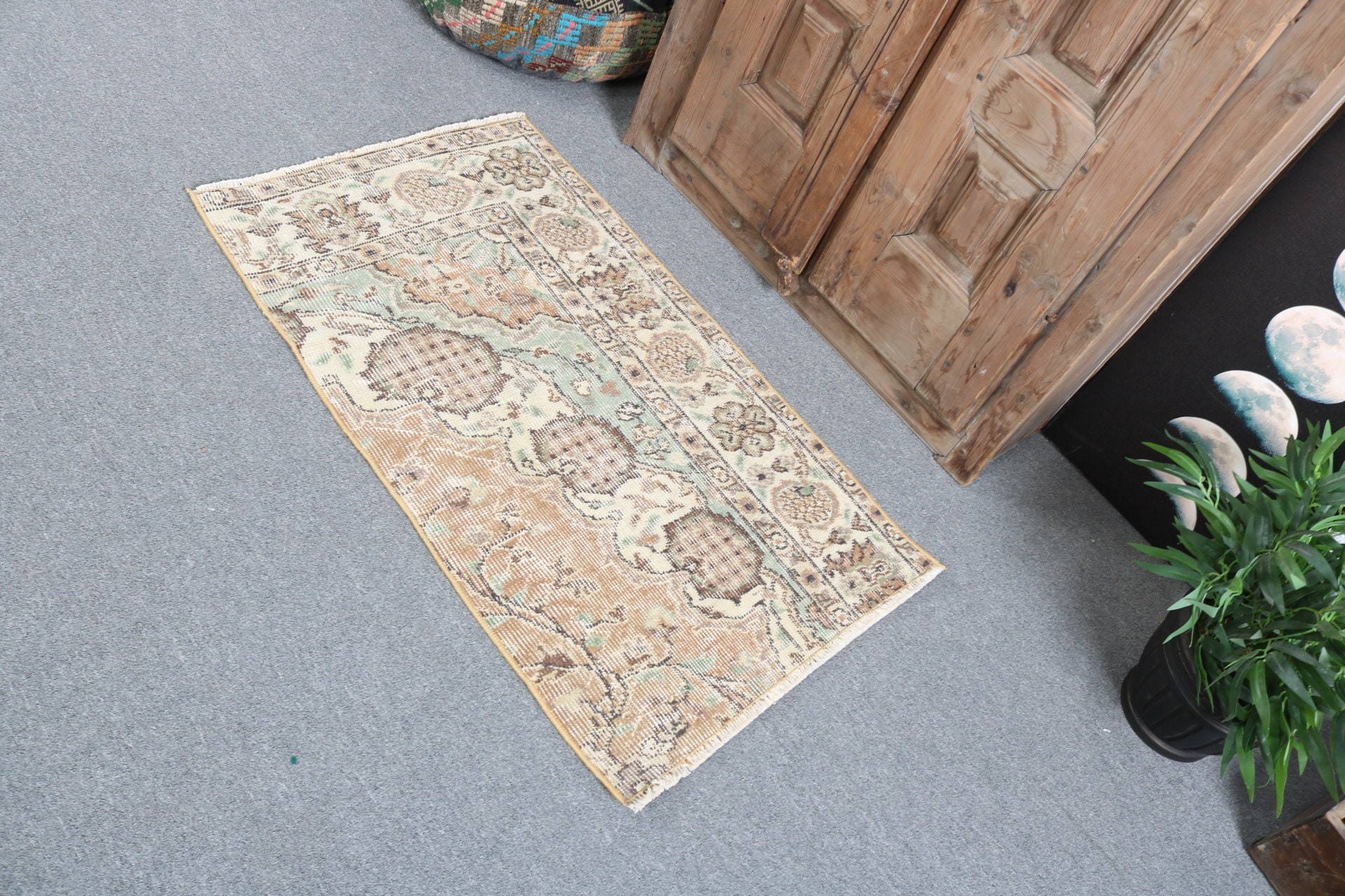 Araba Paspası Halıları, Giriş Halıları, Bej Oryantal Halılar, Araba Paspas Halıları, Türk Halıları, Oryantal Halı, 2x3,6 ft Küçük Halı, Boho Halıları, Vintage Halılar