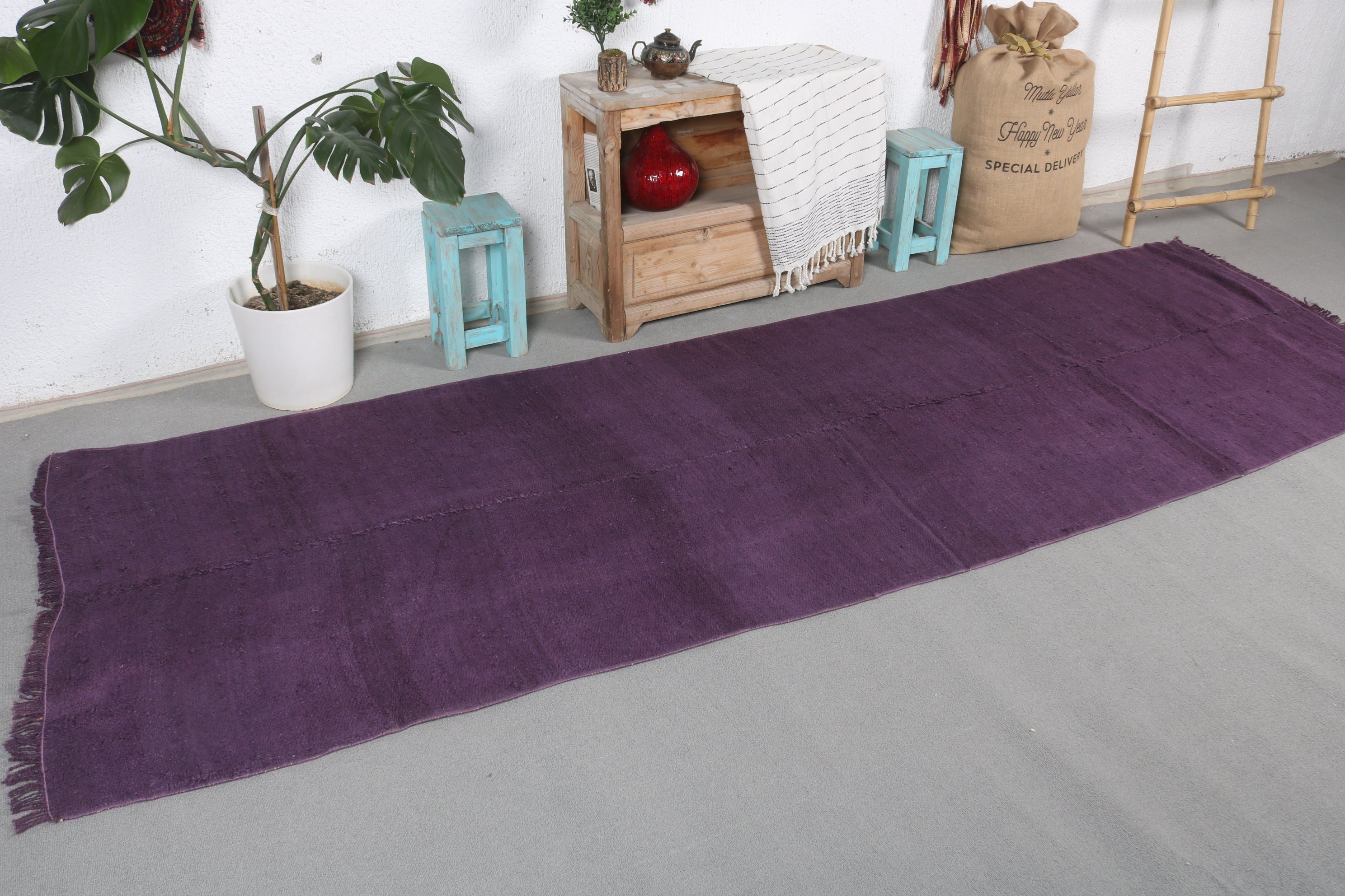 3.3x10.9 ft Runner Rug, Purple Cool Rugs, Moroccan Rug, Stair Rugs, Bedroom Rugs, Vintage Rug, Eclectic Rugs, Turkish Rugs, Corridor Rug